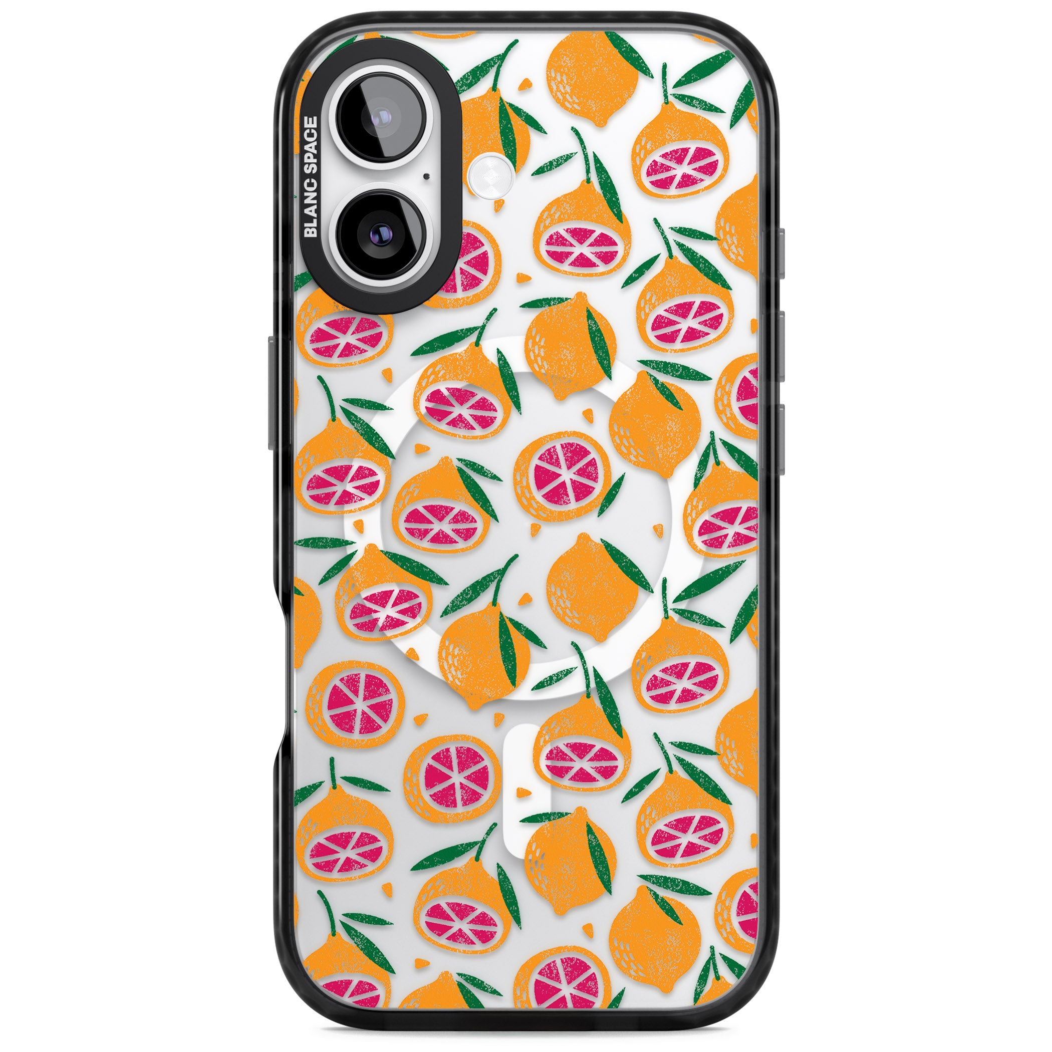 Blood Orange Fruit Pattern Transparent iPhone 17 Impact Pro Black Phone Case