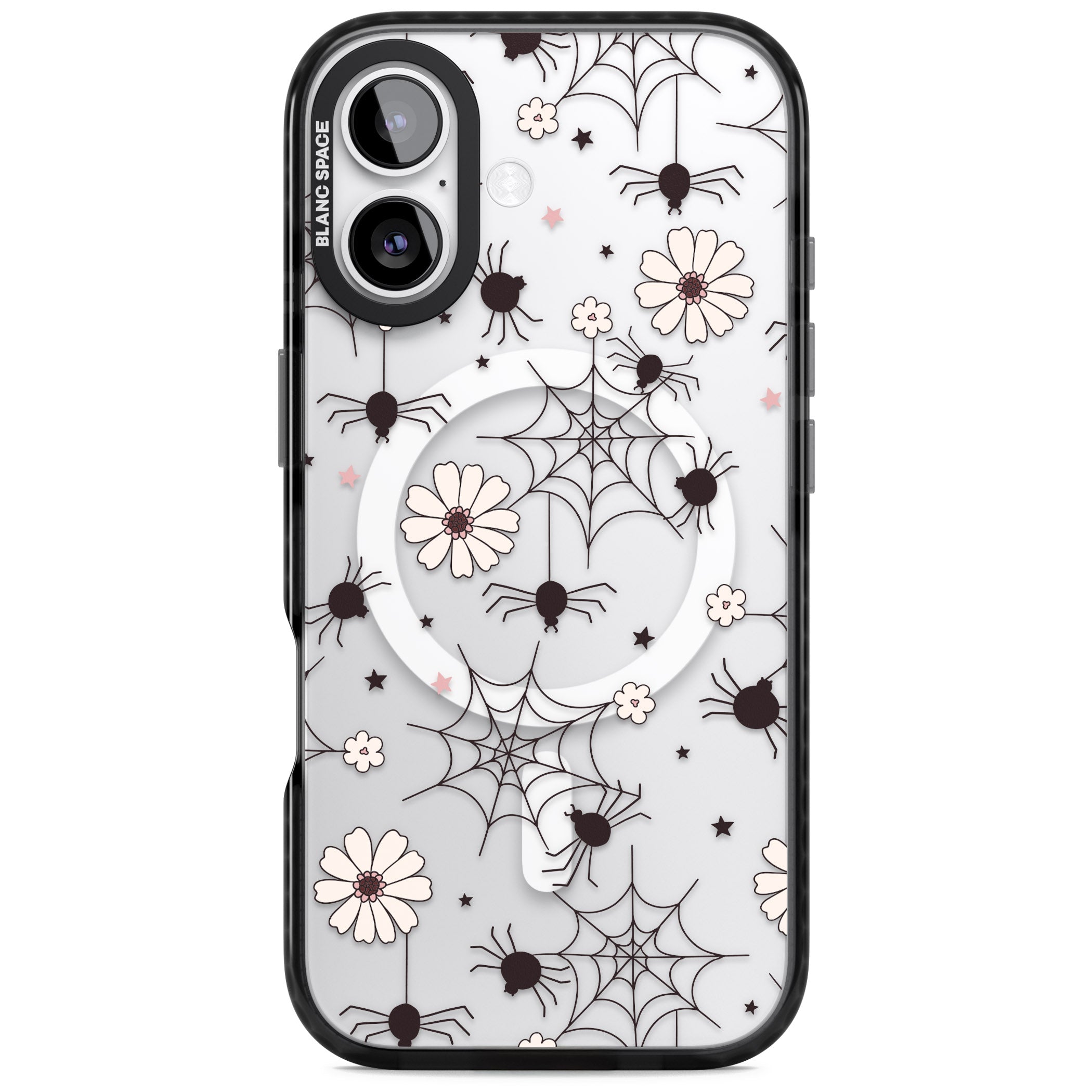 Spiders And Flowers Pattern iPhone 17 Impact Pro Black Phone Case