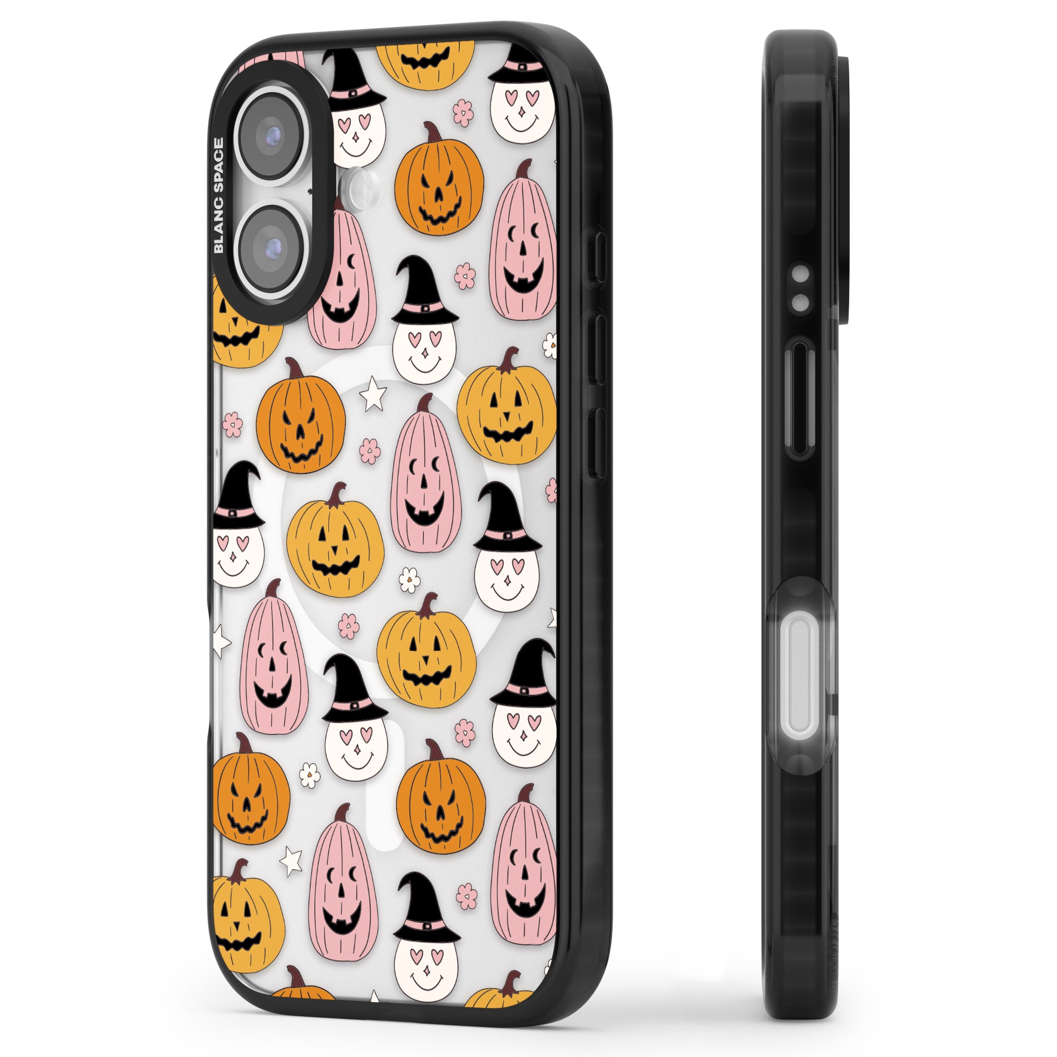 Witches And Pumpkins Pattern iPhone 17 Impact Pro Black Phone Case Side Profile