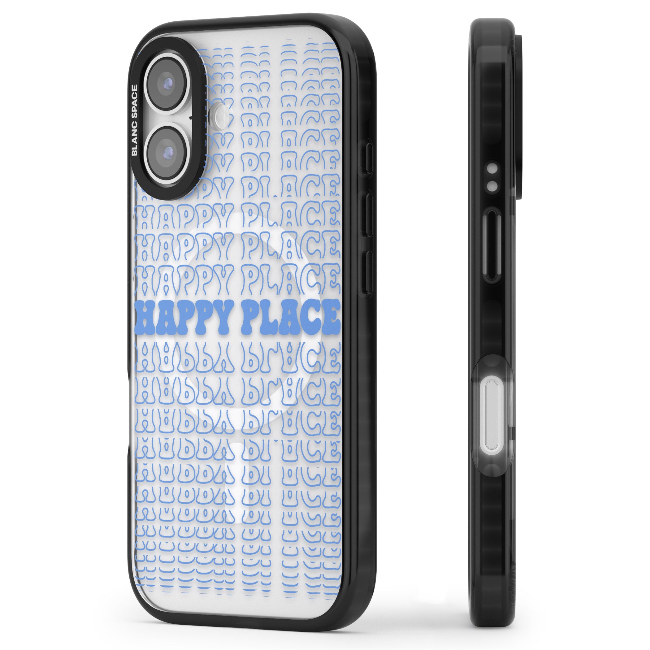 Happy Place (Blue) iPhone 17 Impact Pro Black Phone Case Side Profile