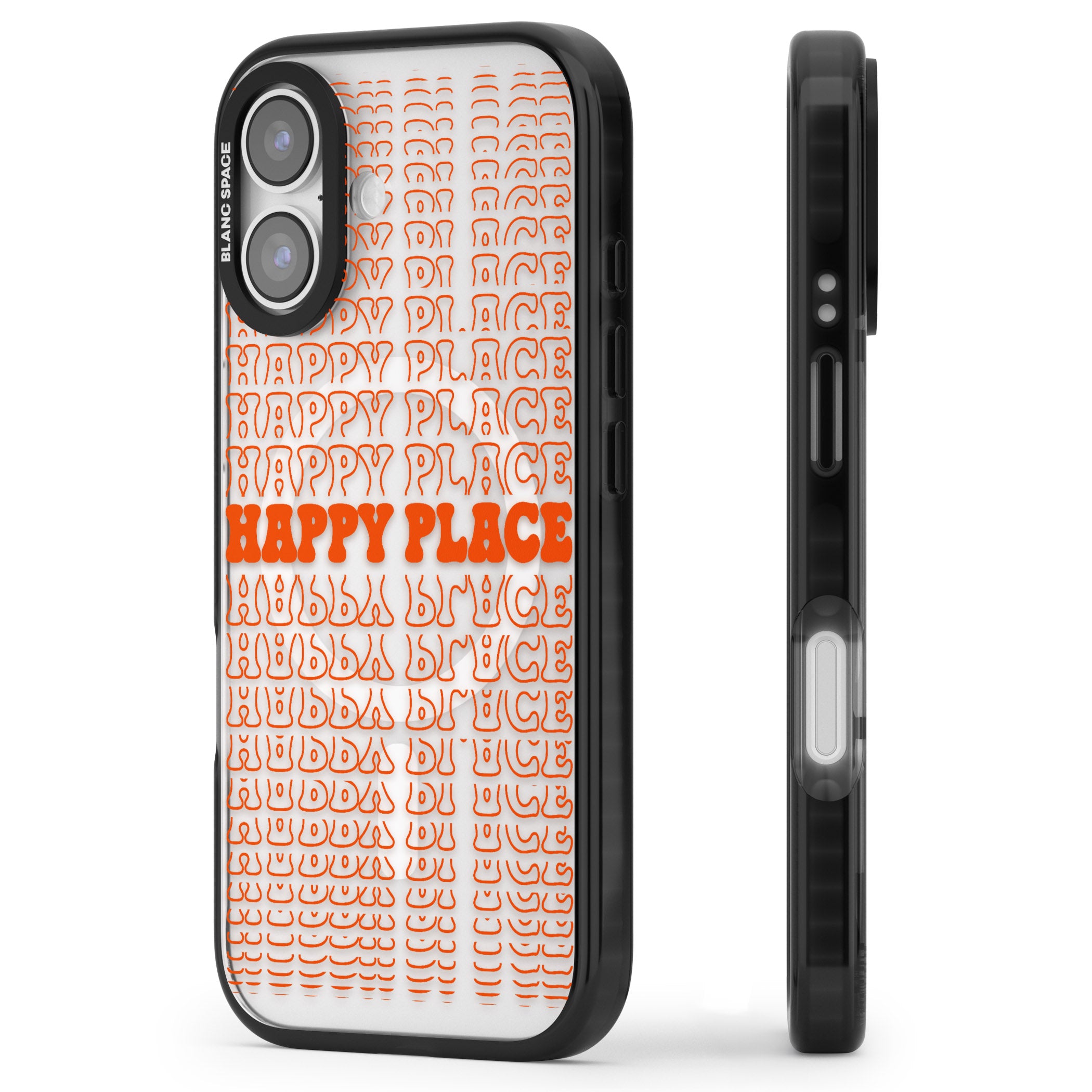 Happy Place (Orange) iPhone 17 Impact Pro Black Phone Case Side Profile