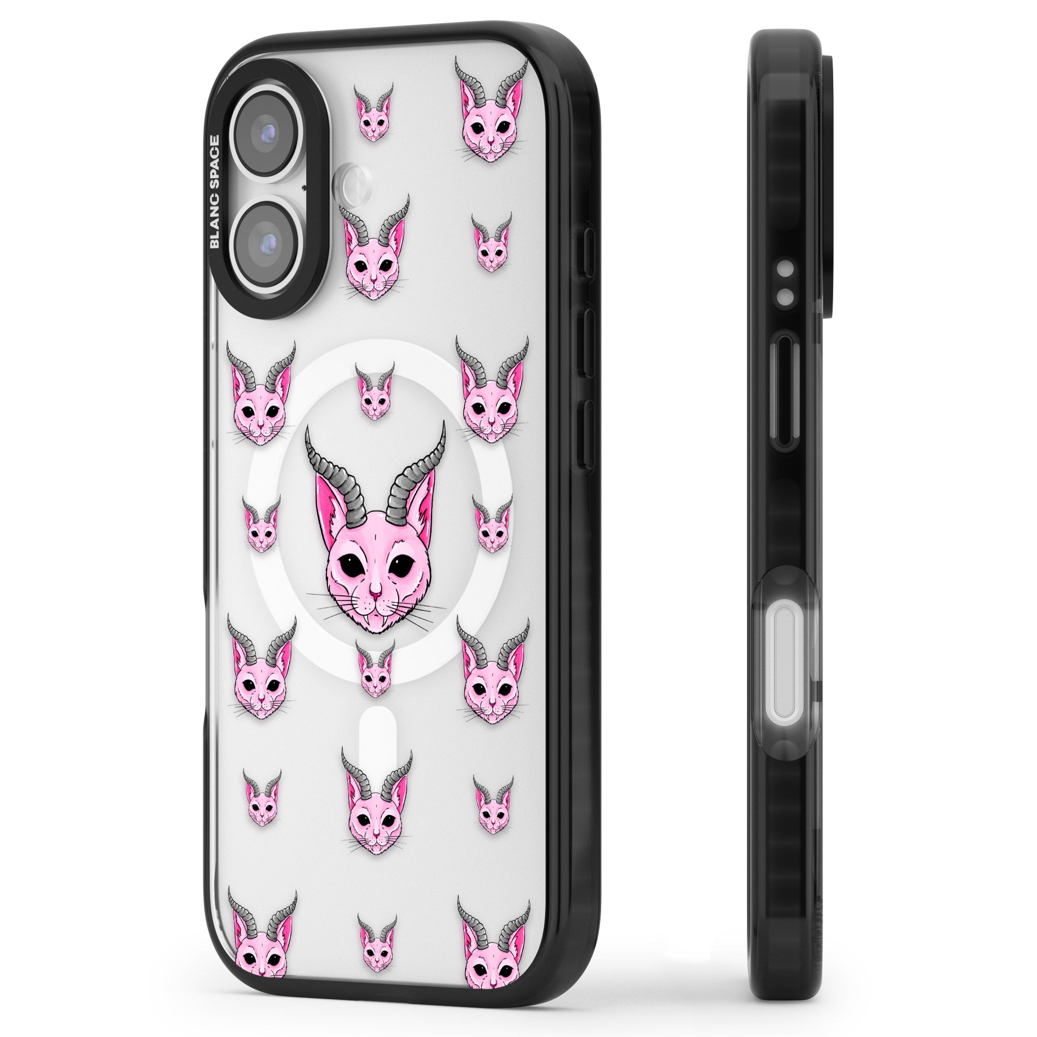 Demon Cat Pattern iPhone 17 Impact Pro Black Phone Case Side Profile