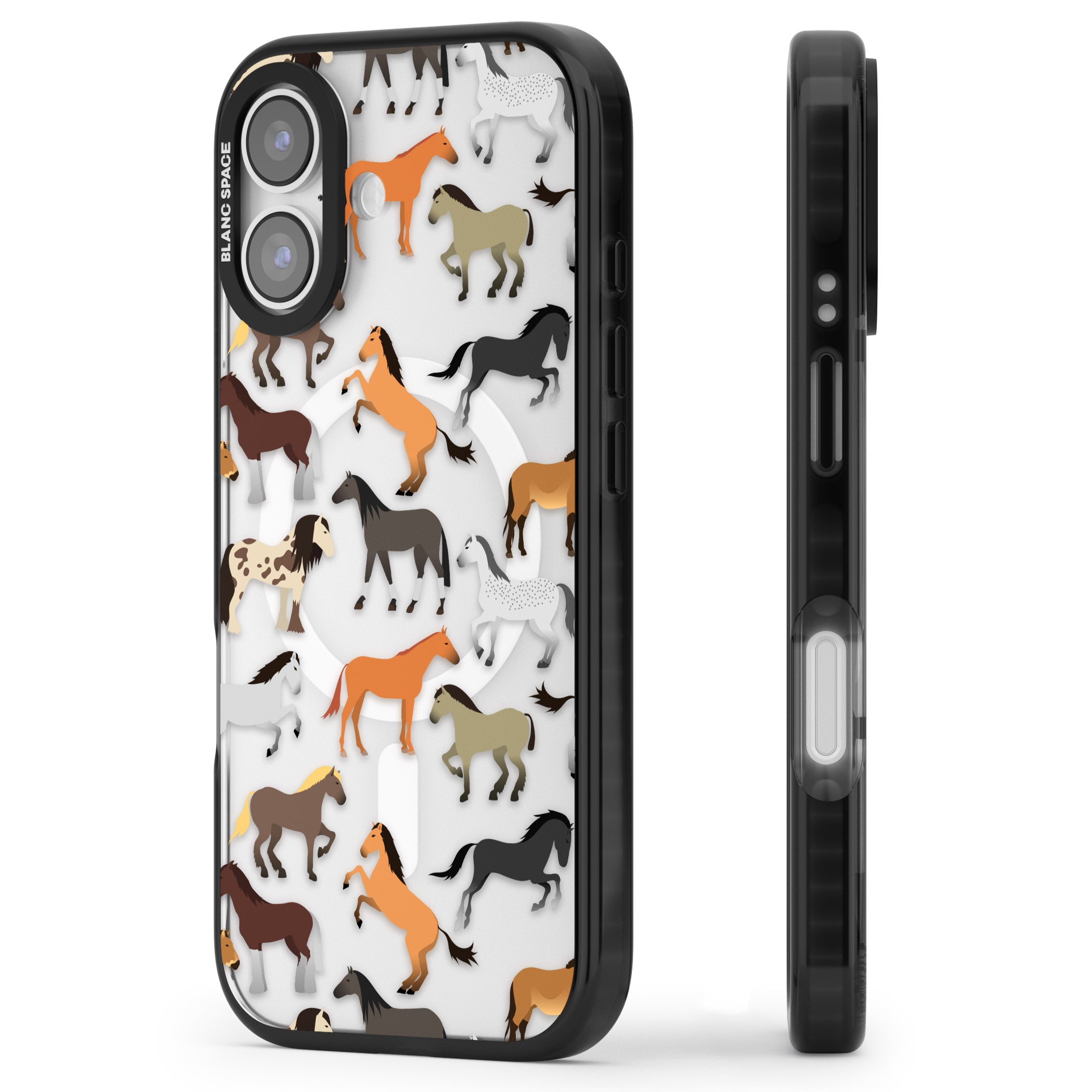 Horse Pattern iPhone 17 Impact Pro Black Phone Case Side Profile