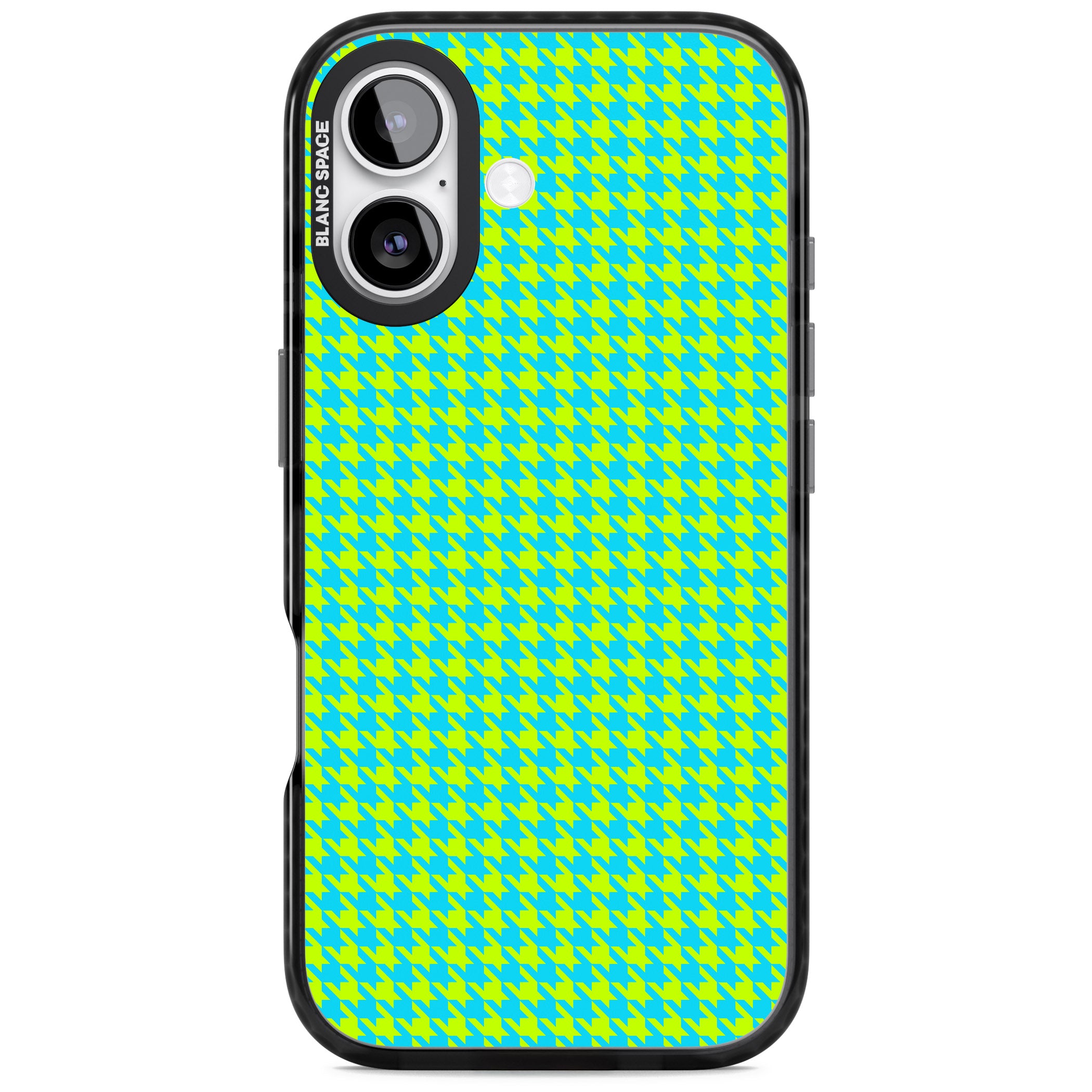 Neon Lime & Turquoise Houndstooth iPhone 17 Impact Pro Black Phone Case