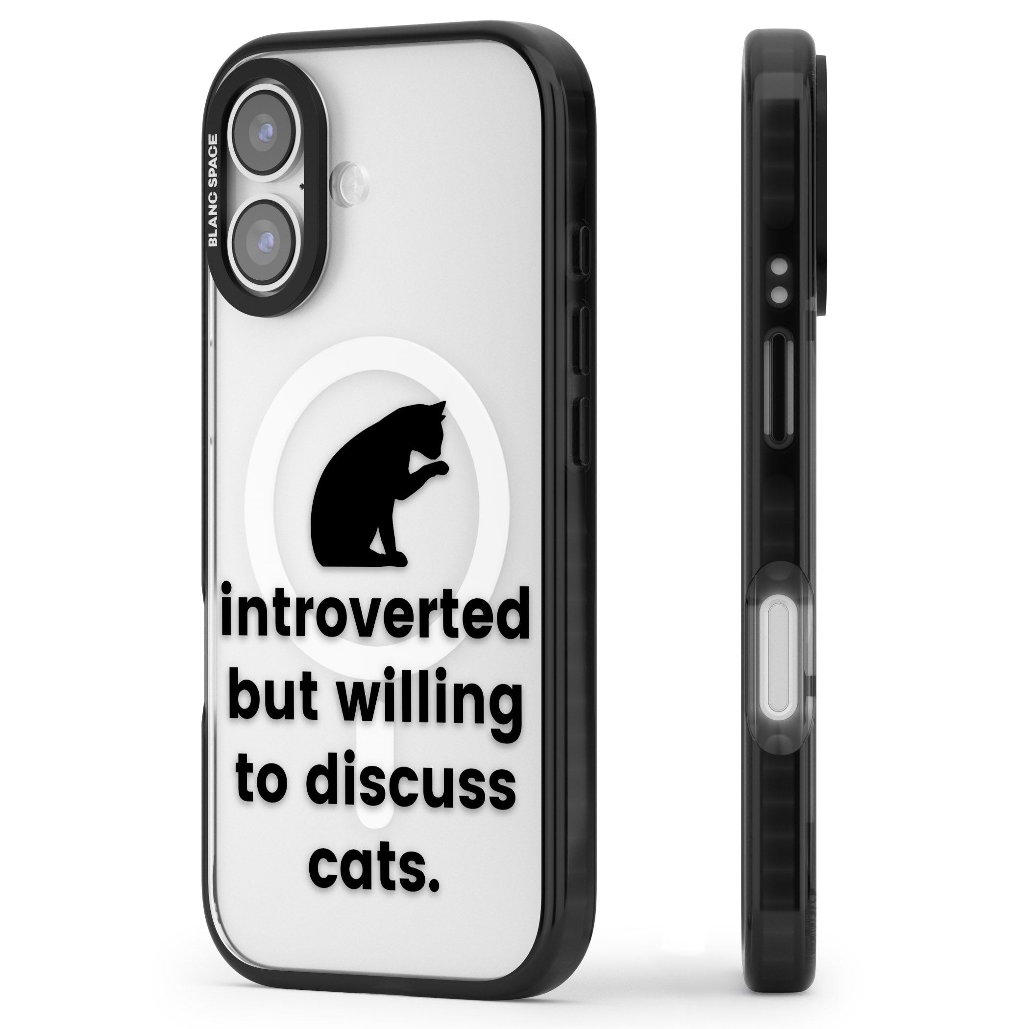Introverted But Willing To Discuss Cats iPhone 17 Impact Pro Black Phone Case Side Profile