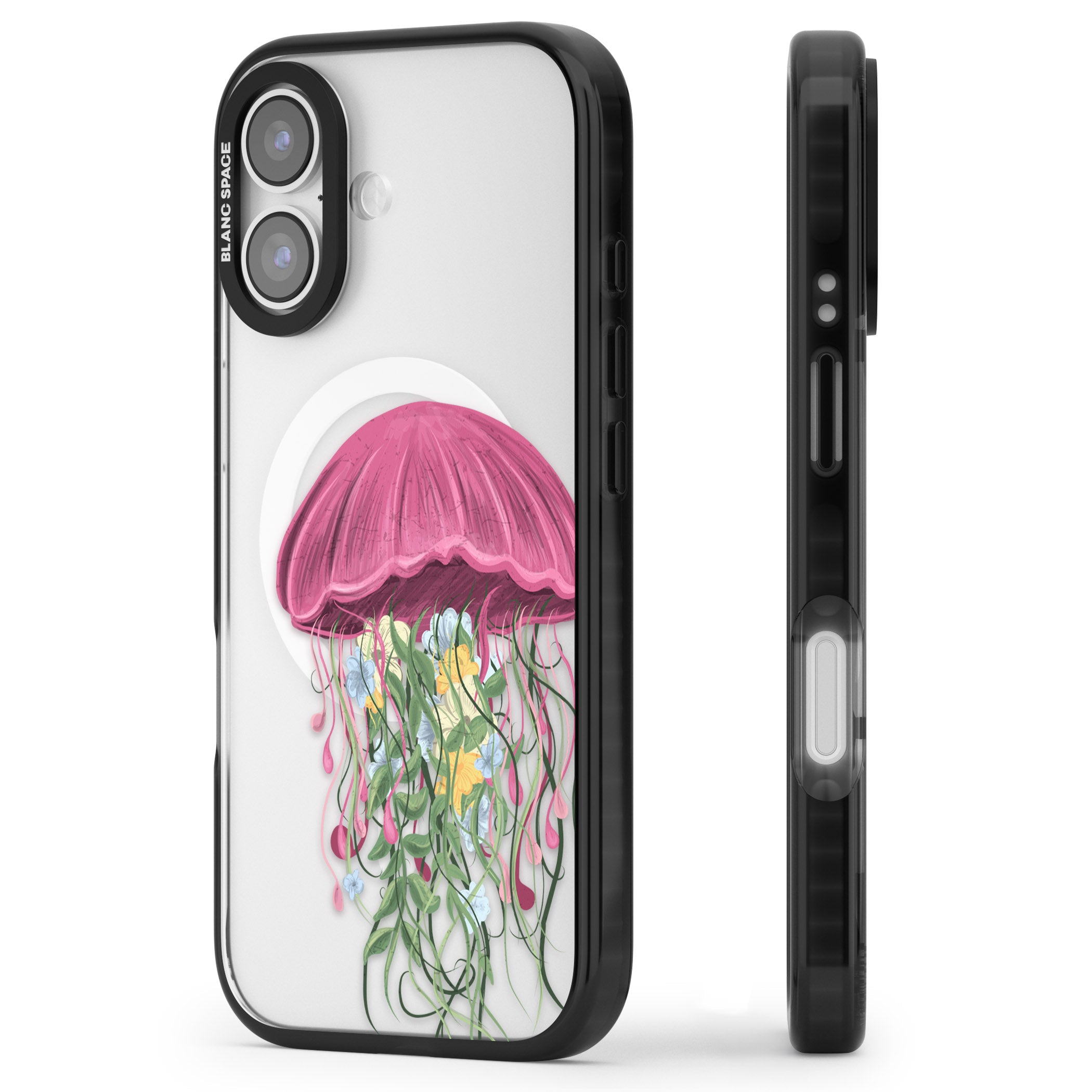 Botanical Jellyfish iPhone 17 Impact Pro Black Phone Case Side Profile