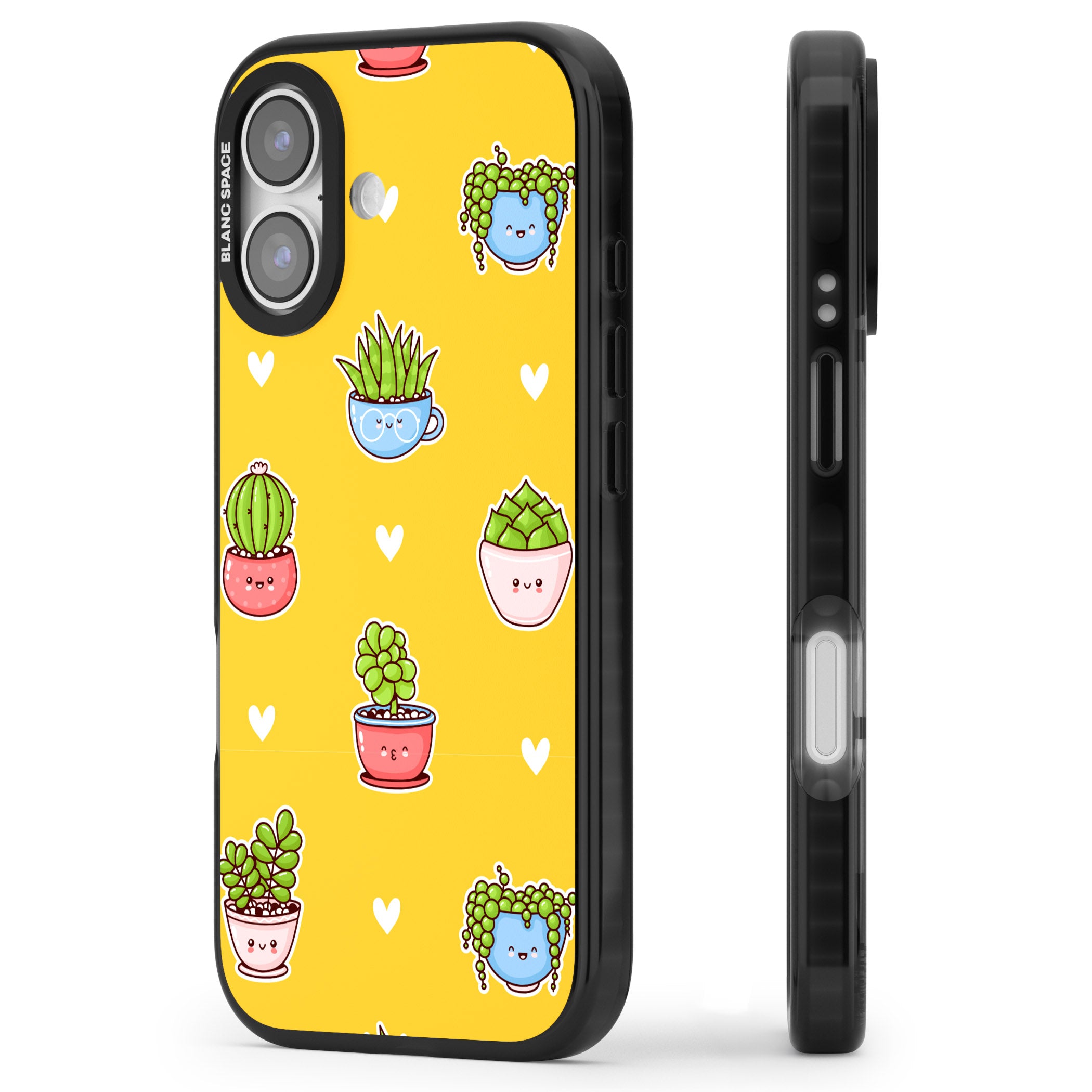 Plant Faces Kawaii Pattern iPhone 17 Impact Pro Black Phone Case Side Profile