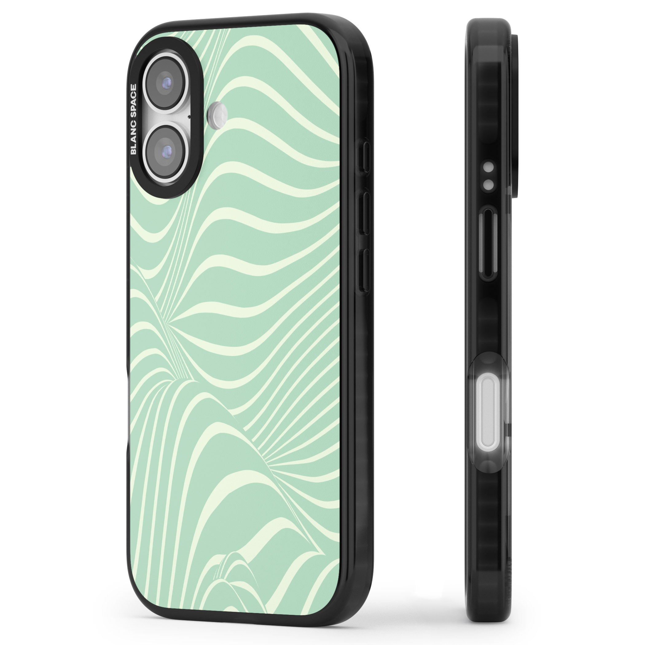 Mint Green Distorted Line iPhone 17 Impact Pro Black Phone Case Side Profile