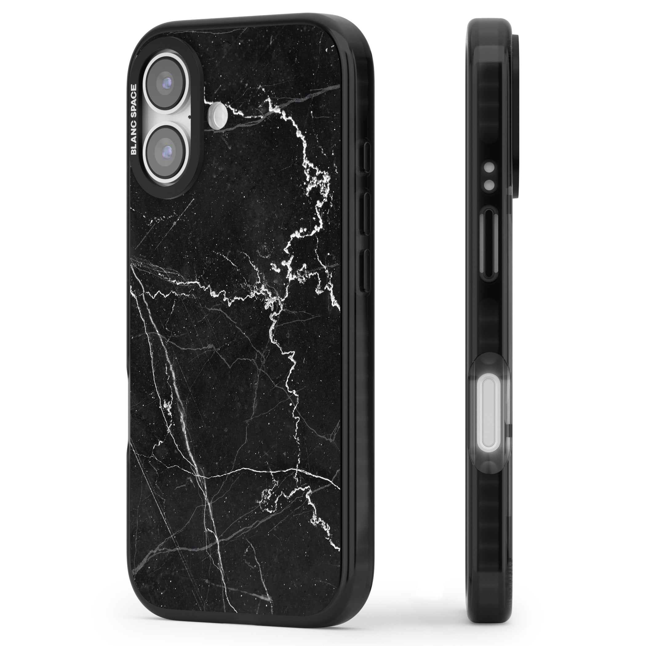 Bold Black Marble With White Texture iPhone 17 Impact Pro Black Phone Case Side Profile