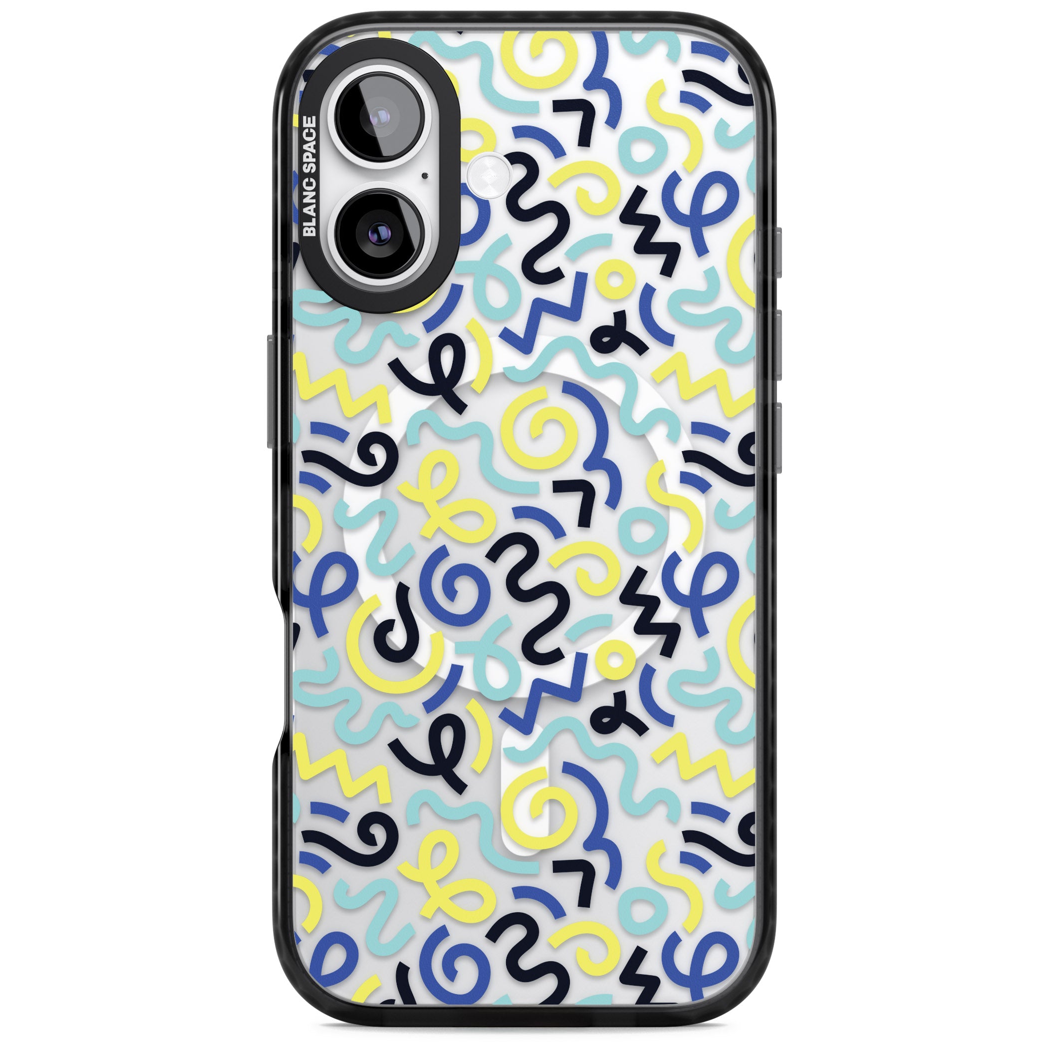 Blue & Yellow Memphis Retro iPhone 17 Impact Pro Black Phone Case
