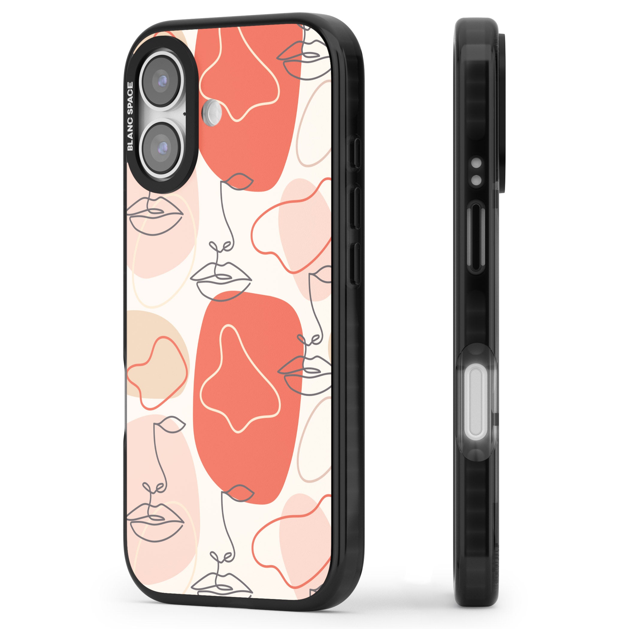 Abstract Face Line Art iPhone 17 Impact Pro Black Phone Case Side Profile