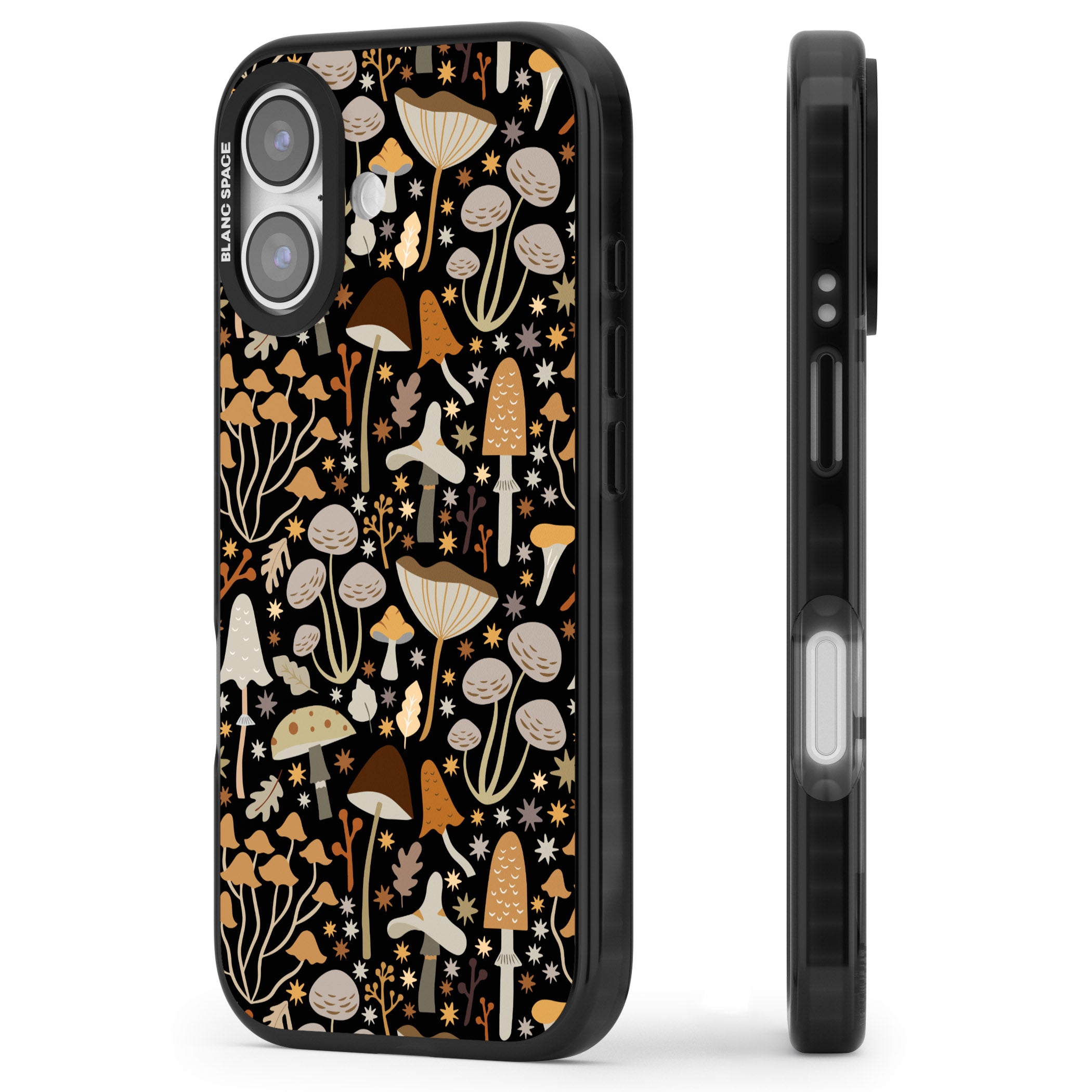 Mushroom Dream Pattern iPhone 17 Impact Pro Black Phone Case Side Profile