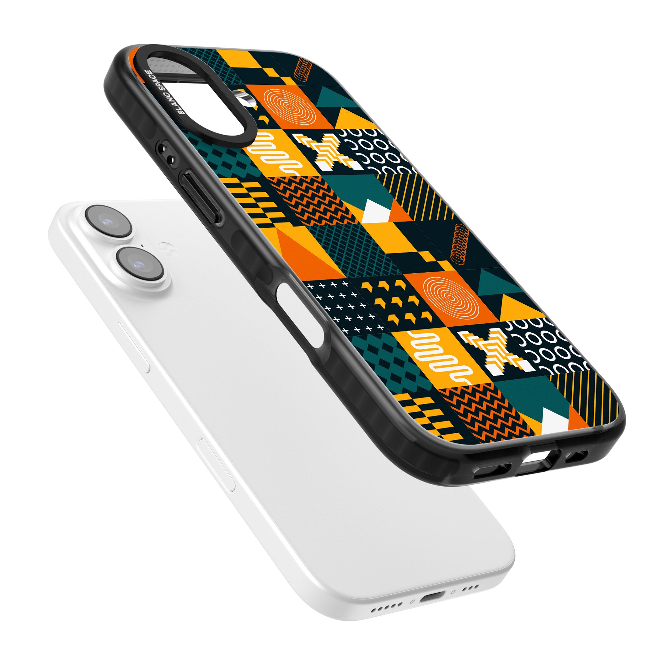 Funky Geometric Patterns: Orange & Dark Green iPhone 17 Impact Pro Black Phone Case Colours