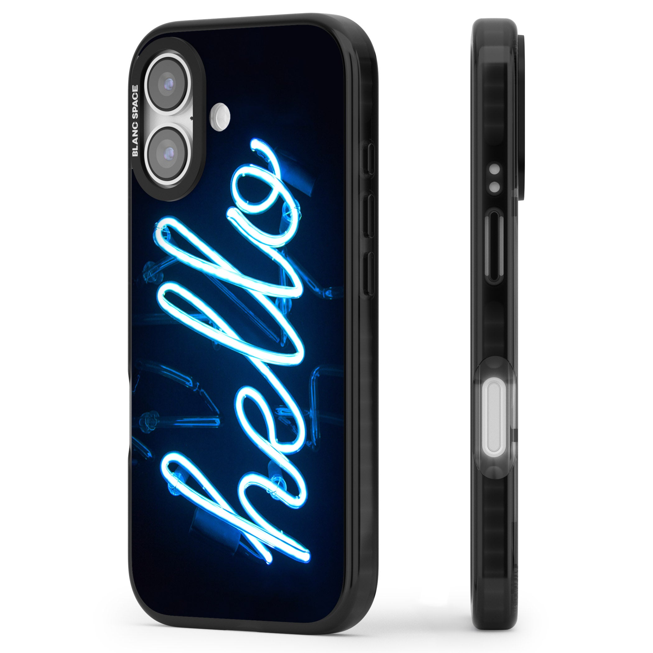Hello Neon Sign iPhone 17 Impact Pro Black Phone Case Side Profile