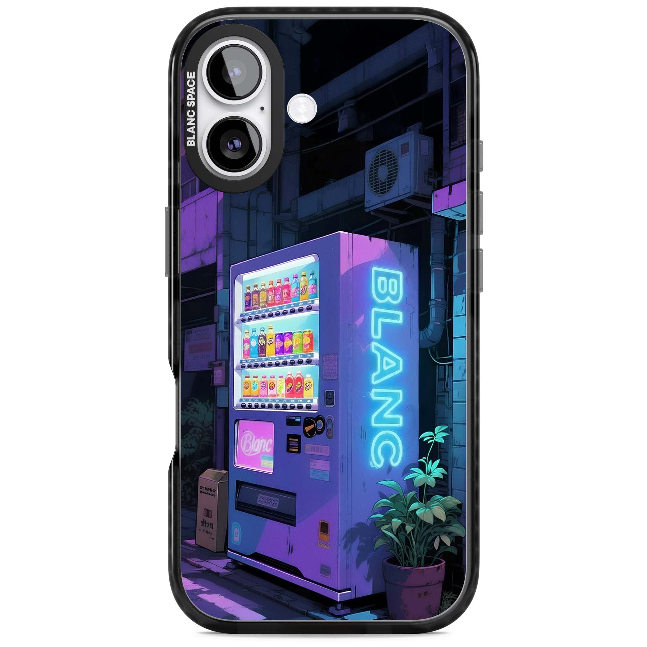 Shibuya Glow Japanese iPhone case featuring a glowing Tokyo vending machine, neon signage, and moody purple alleyway | Black Impact Magsafe case for iPhone 17