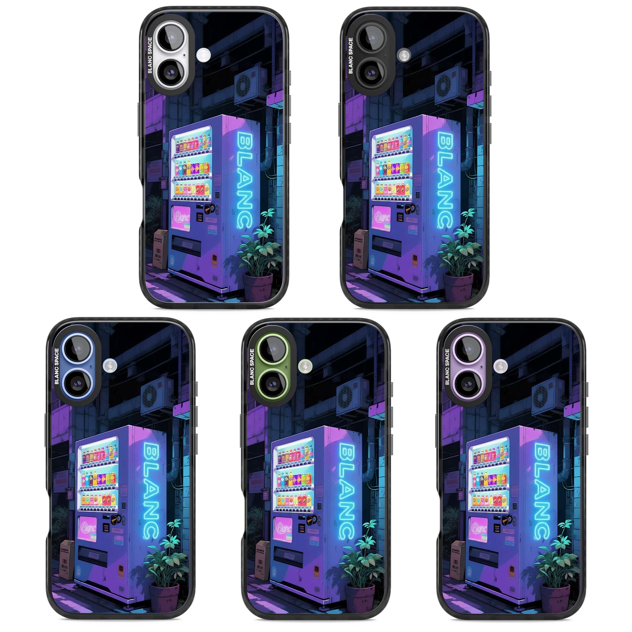 Shibuya Glow Japanese iPhone case featuring a glowing Tokyo vending machine, neon signage, and moody purple alleyway | Black Impact Magsafe case for iPhone 17