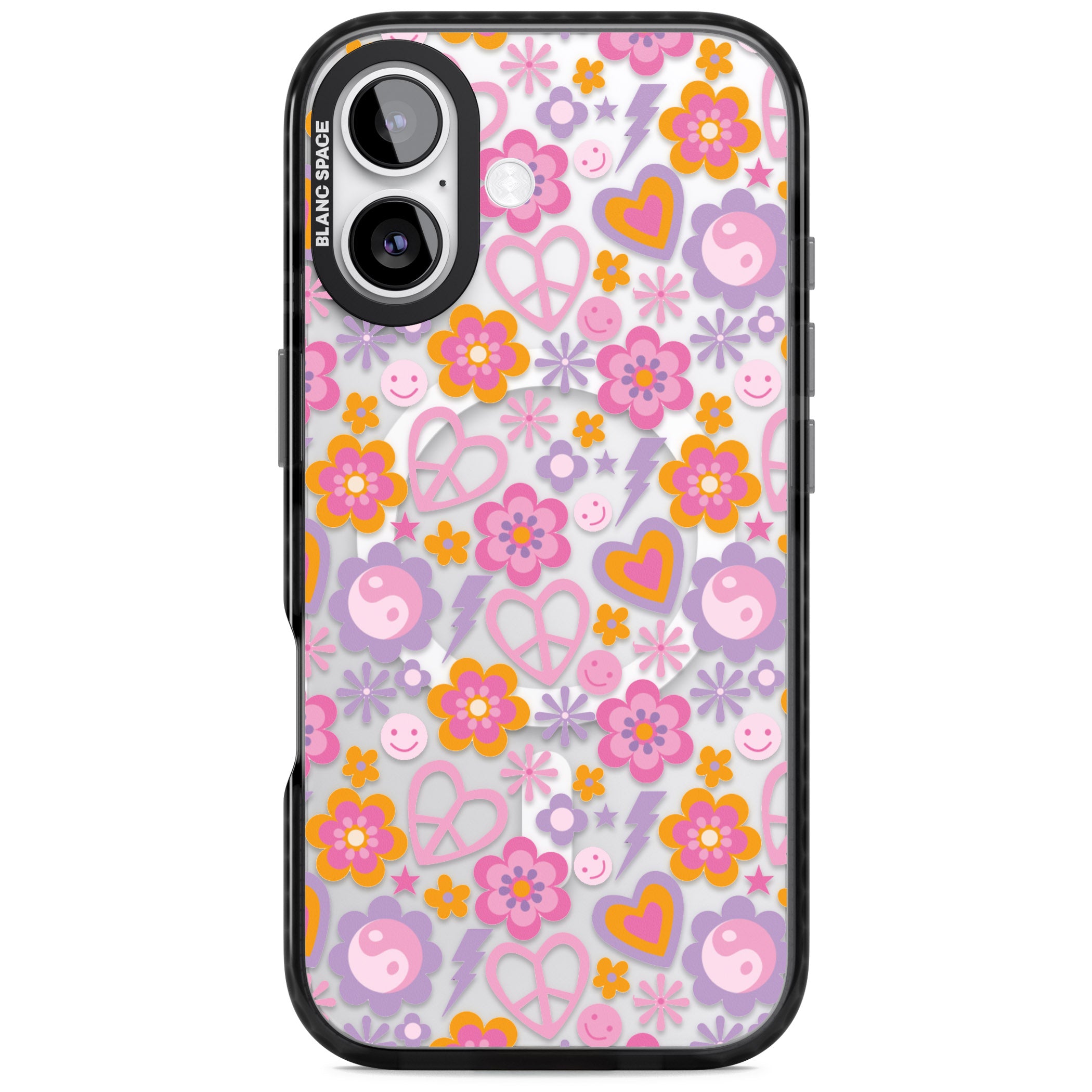 Peace, Love And Flowers Pattern iPhone 17 Impact Pro Black Phone Case