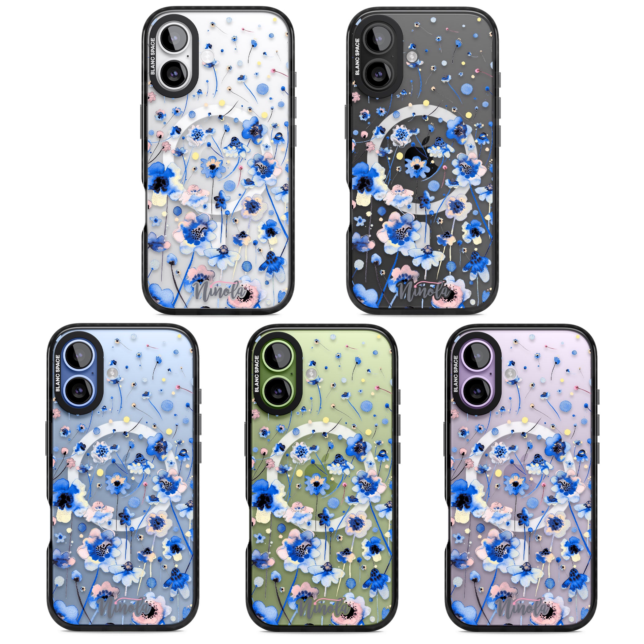 Ink Flowers Blue iPhone 17 Impact Pro Black Phone Case APT Impact Protection