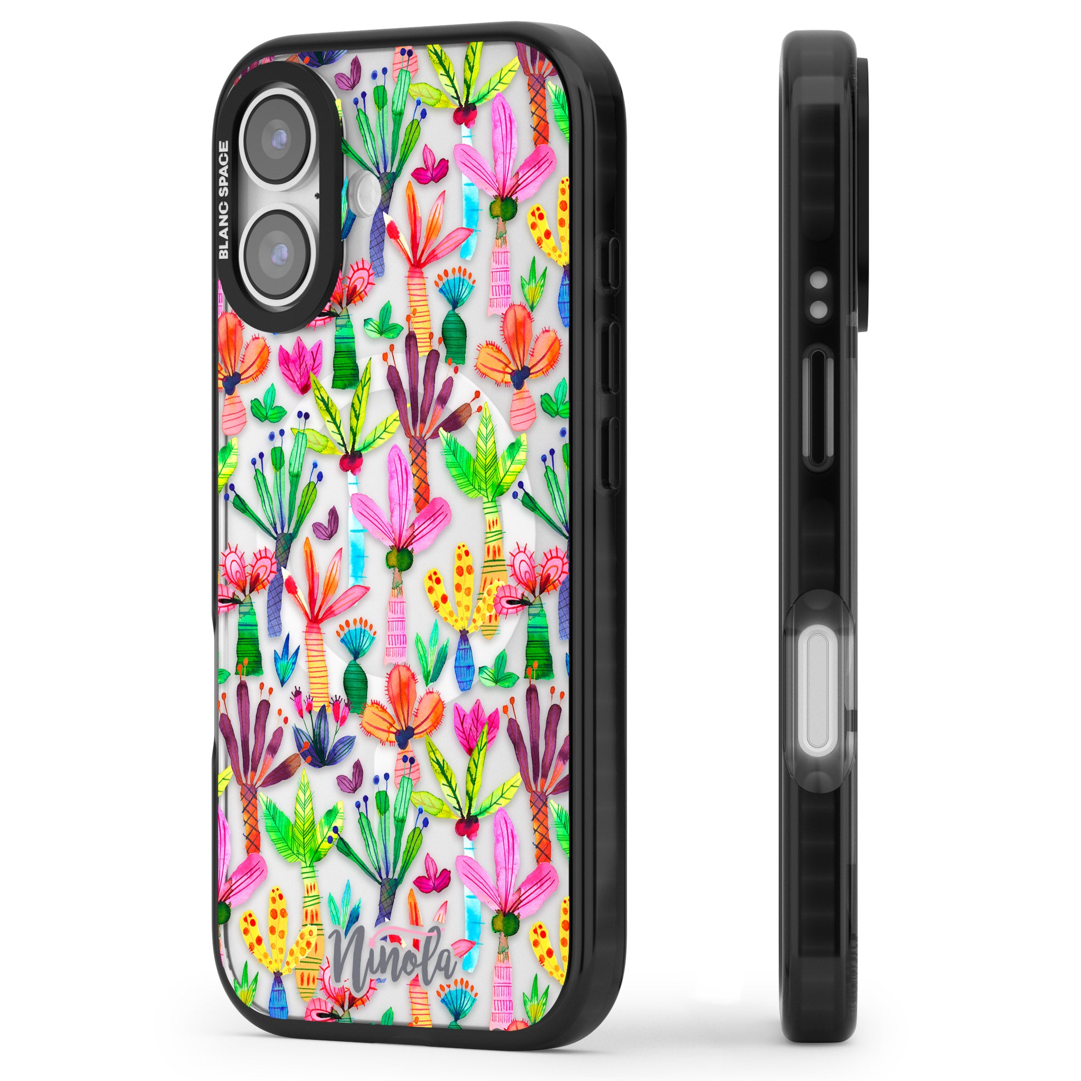 Tropical Botanical iPhone 17 Impact Pro Black Phone Case Side Profile