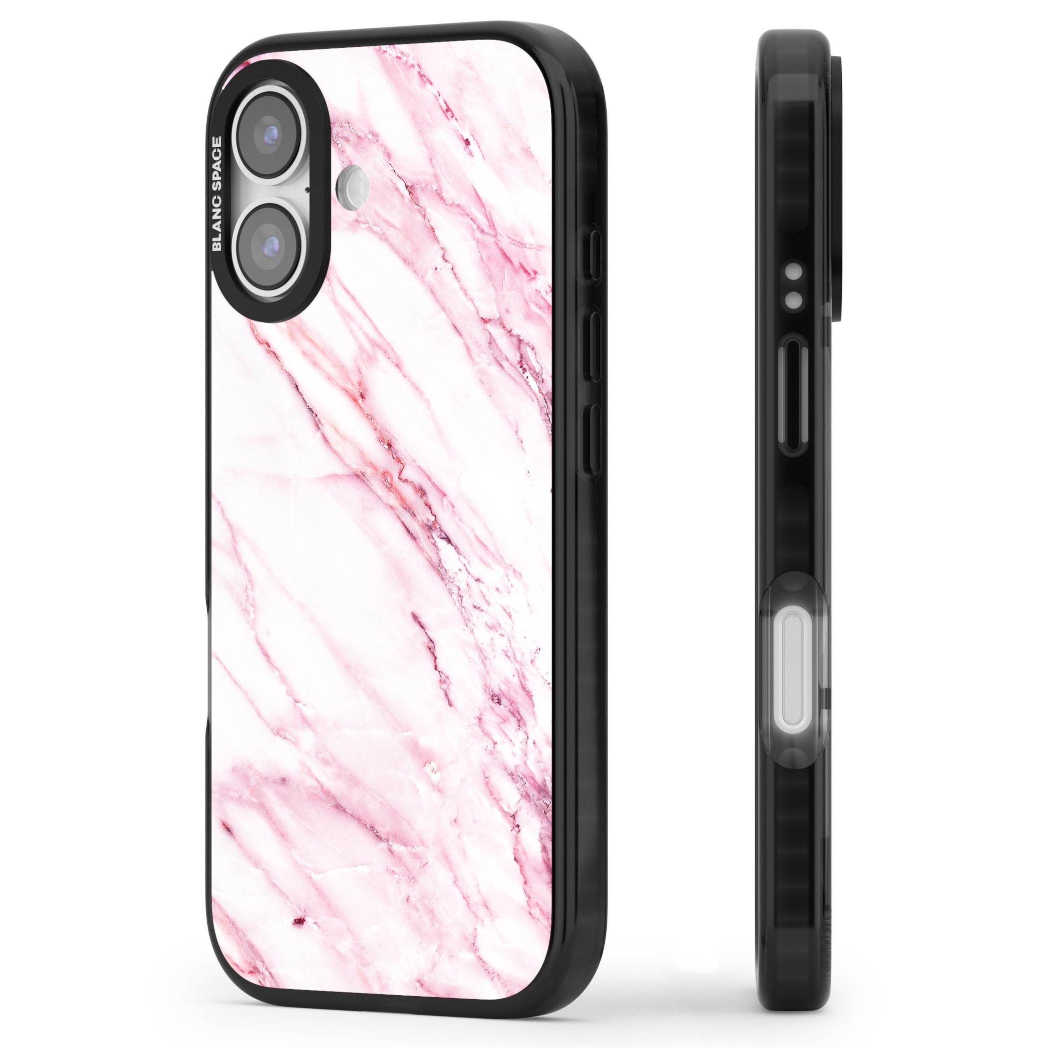 White Pink Onyx Marble iPhone 17 Impact Pro Black Phone Case Side Profile