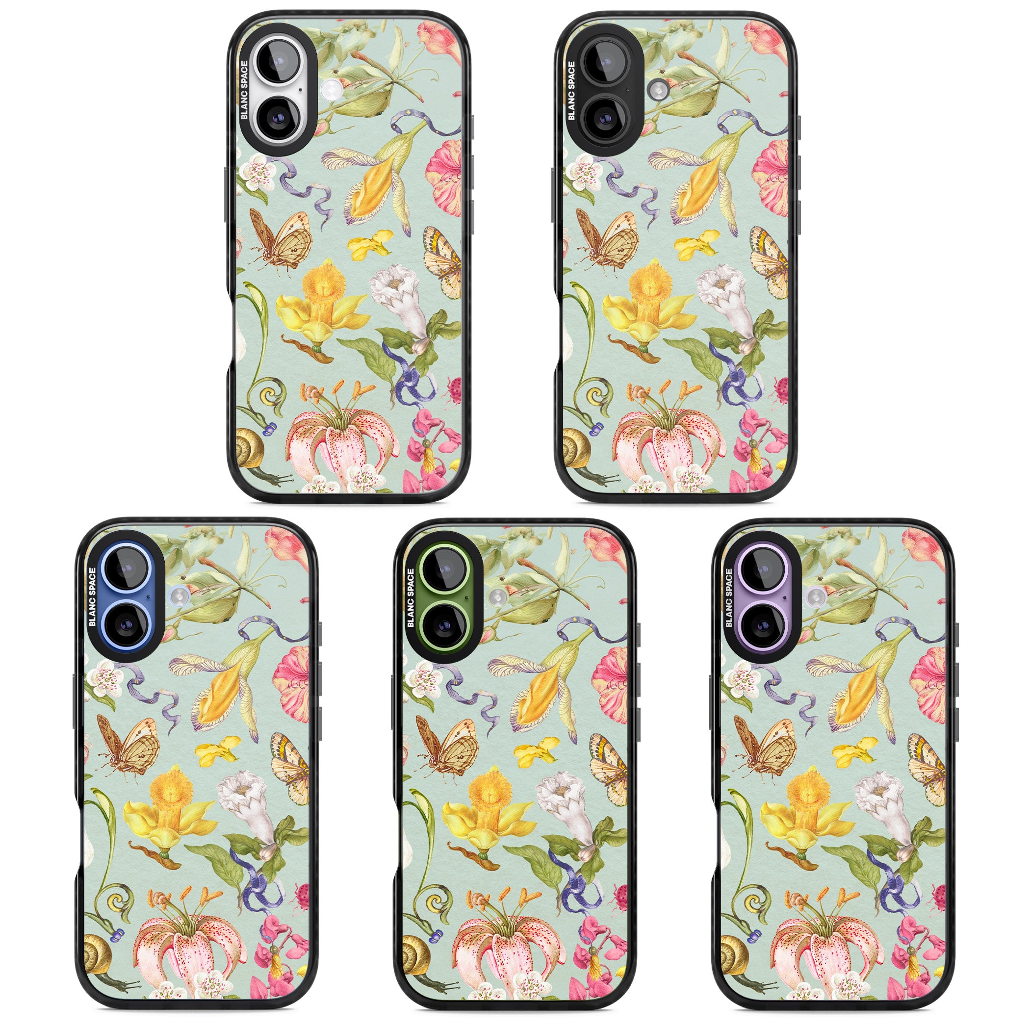 Blue Vintage Painted Flowers iPhone 17 Impact Pro Black Phone Case APT Impact Protection