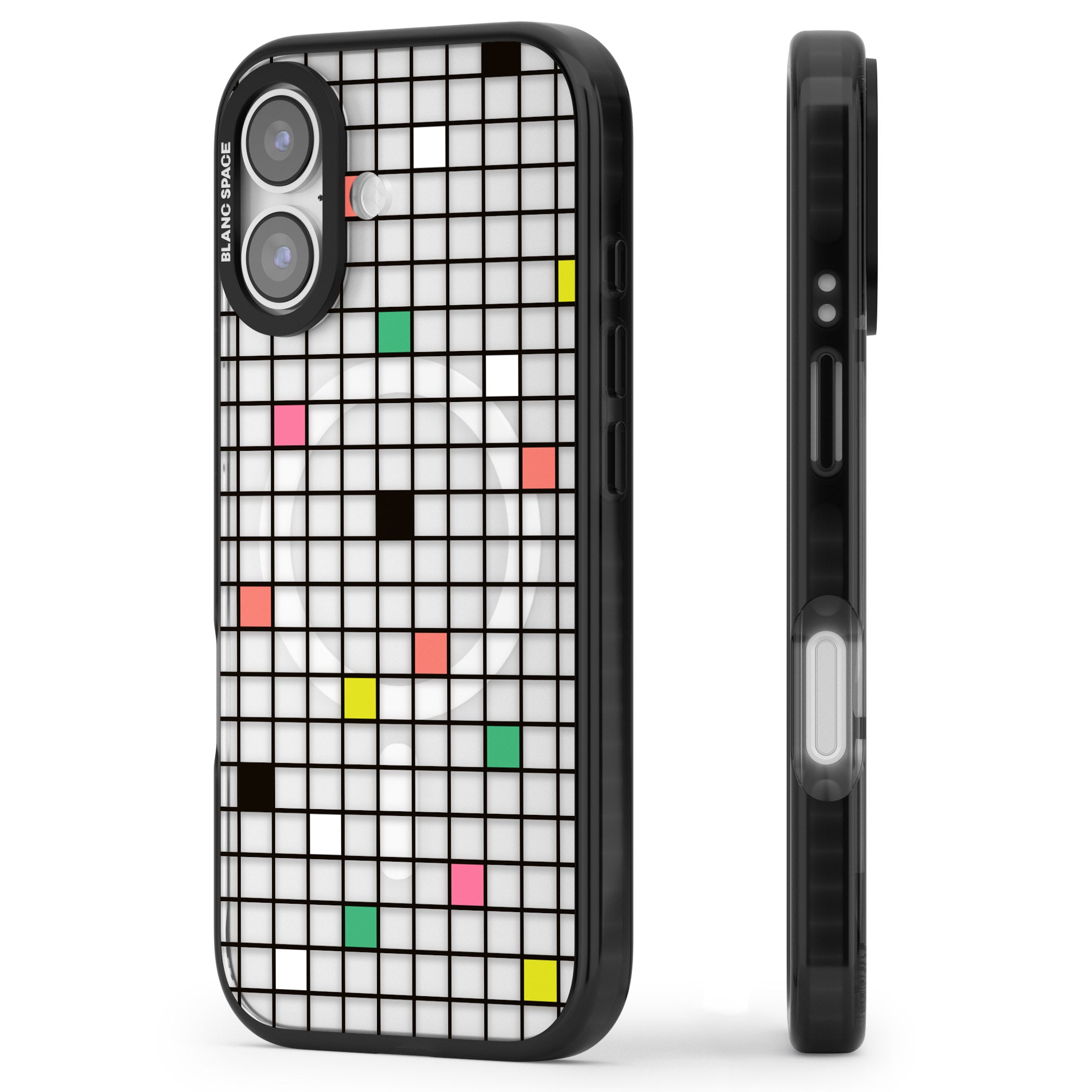 Vibrant Clear Geometric Grid iPhone 17 Impact Pro Black Phone Case Side Profile