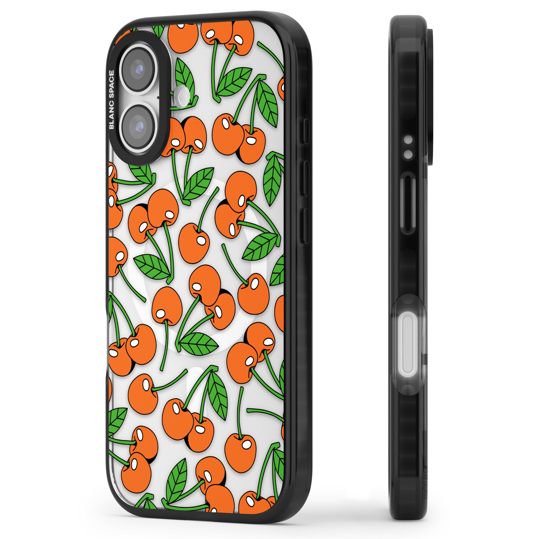 Orchard Fresh Cherries iPhone 17 Impact Pro Black Phone Case Side Profile