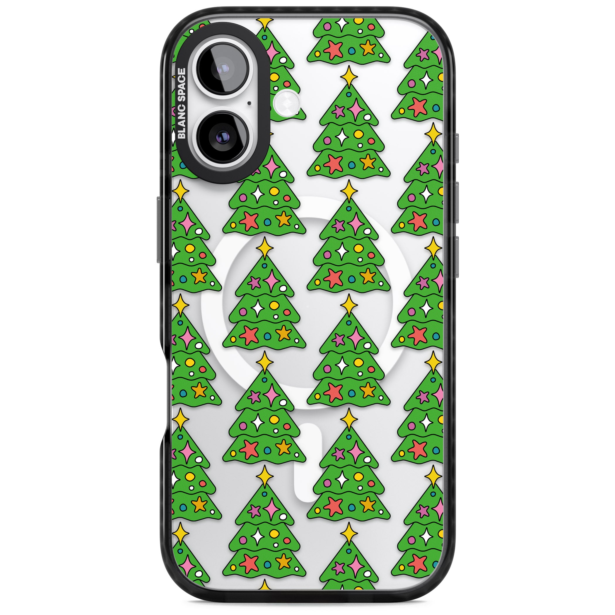 Christmas Tree Pattern (Clear) iPhone 17 Impact Pro Black Phone Case