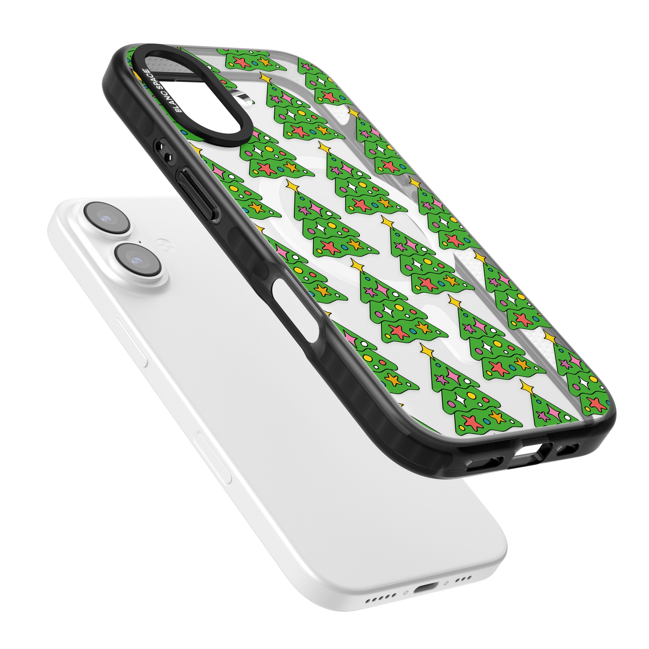 Christmas Tree Pattern (Clear) iPhone 17 Impact Pro Black Phone Case Colours