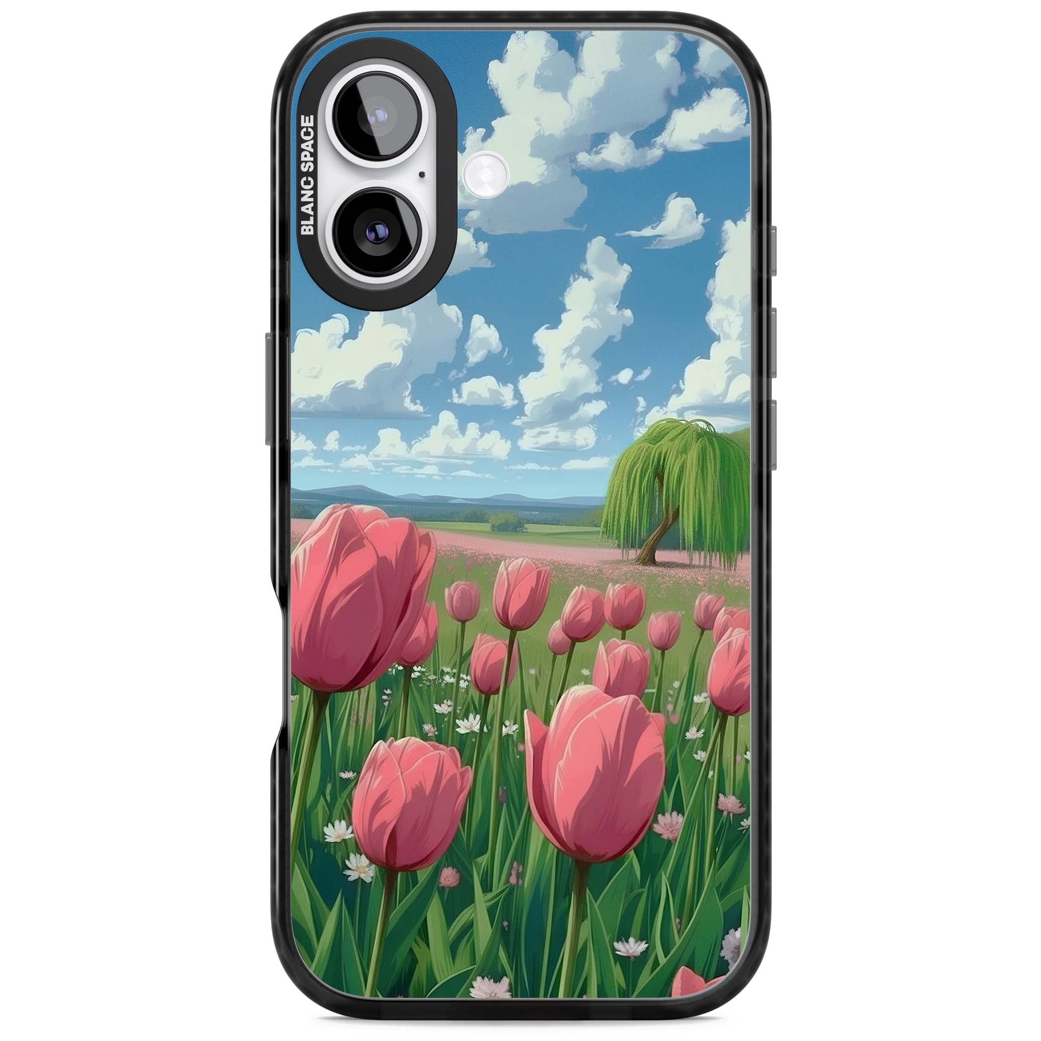 Willow By The Pink Tulips floral iPhone case | Black Impact Magsafe case for iPhone 17