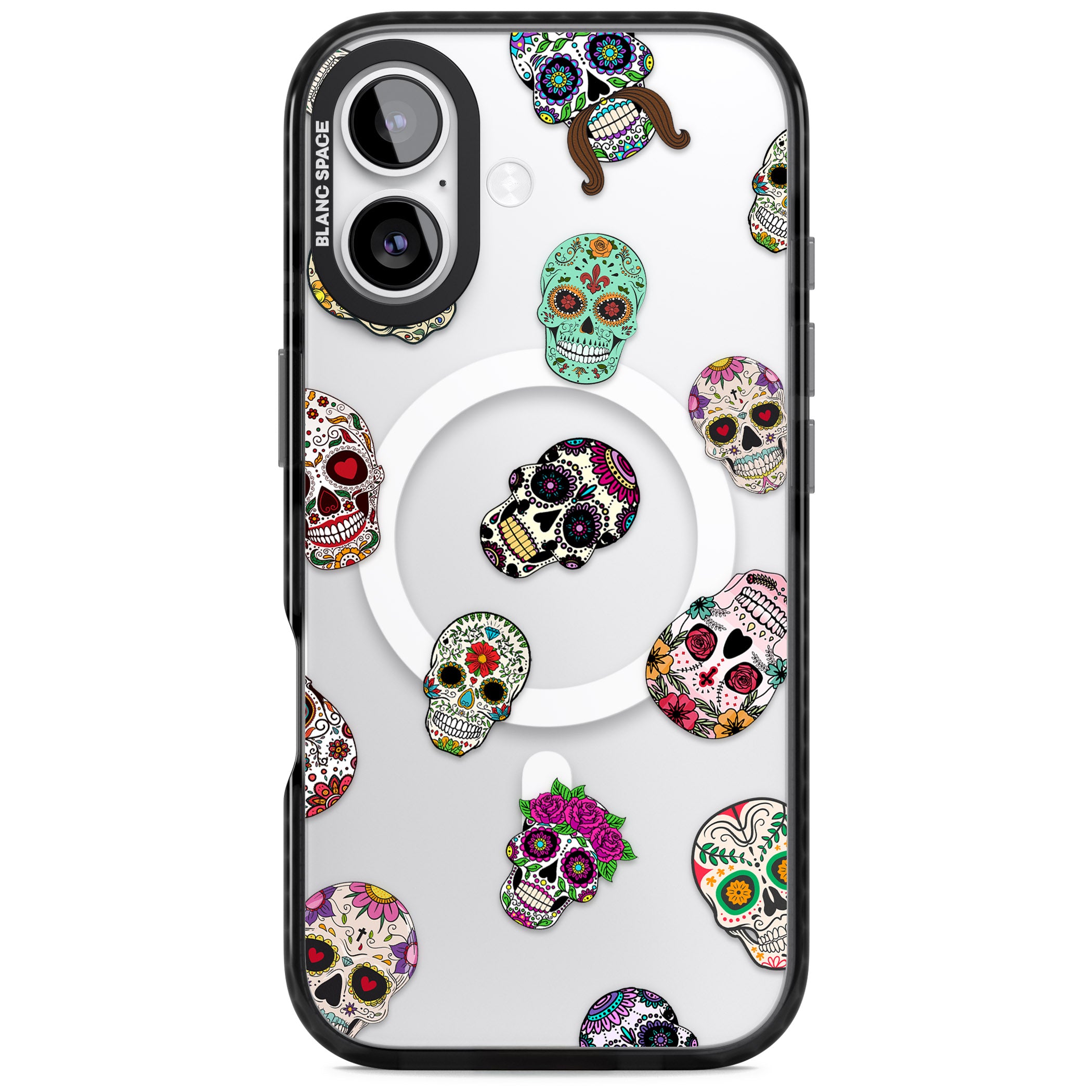 Mixed Sugar Skull Pattern iPhone 17 Impact Pro Black Phone Case