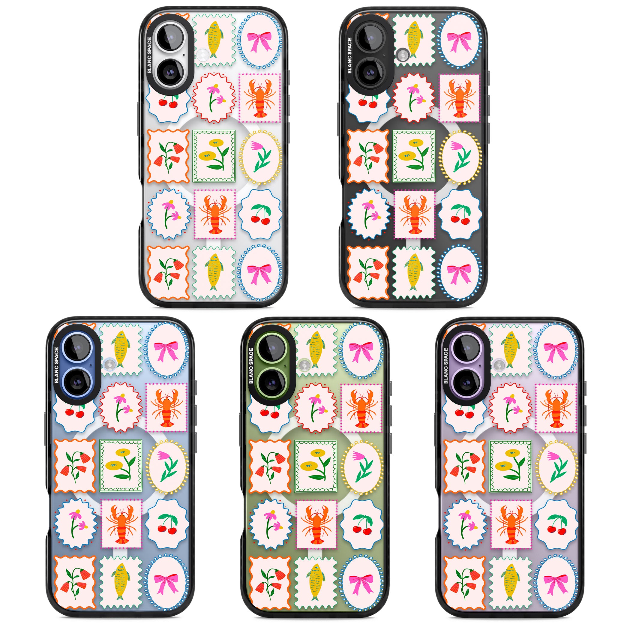 Floral Seafood Stamps iPhone 17 Impact Pro Black Phone Case APT Impact Protection