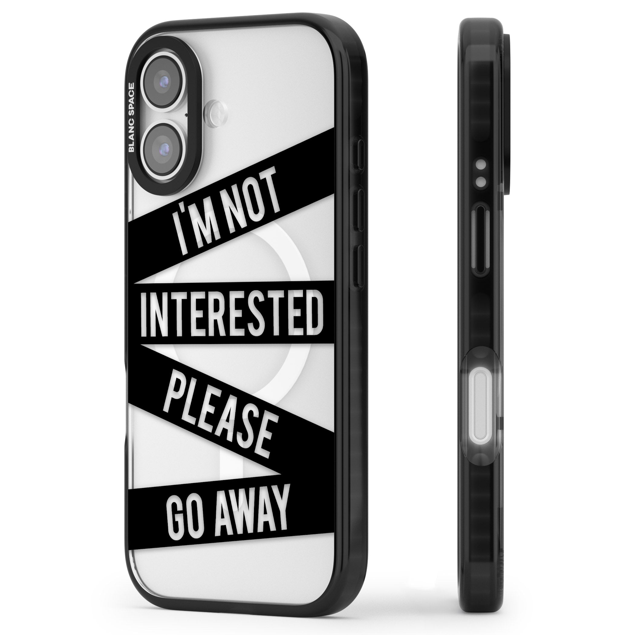 Not Interested Warning iPhone 17 Impact Pro Black Phone Case Side Profile