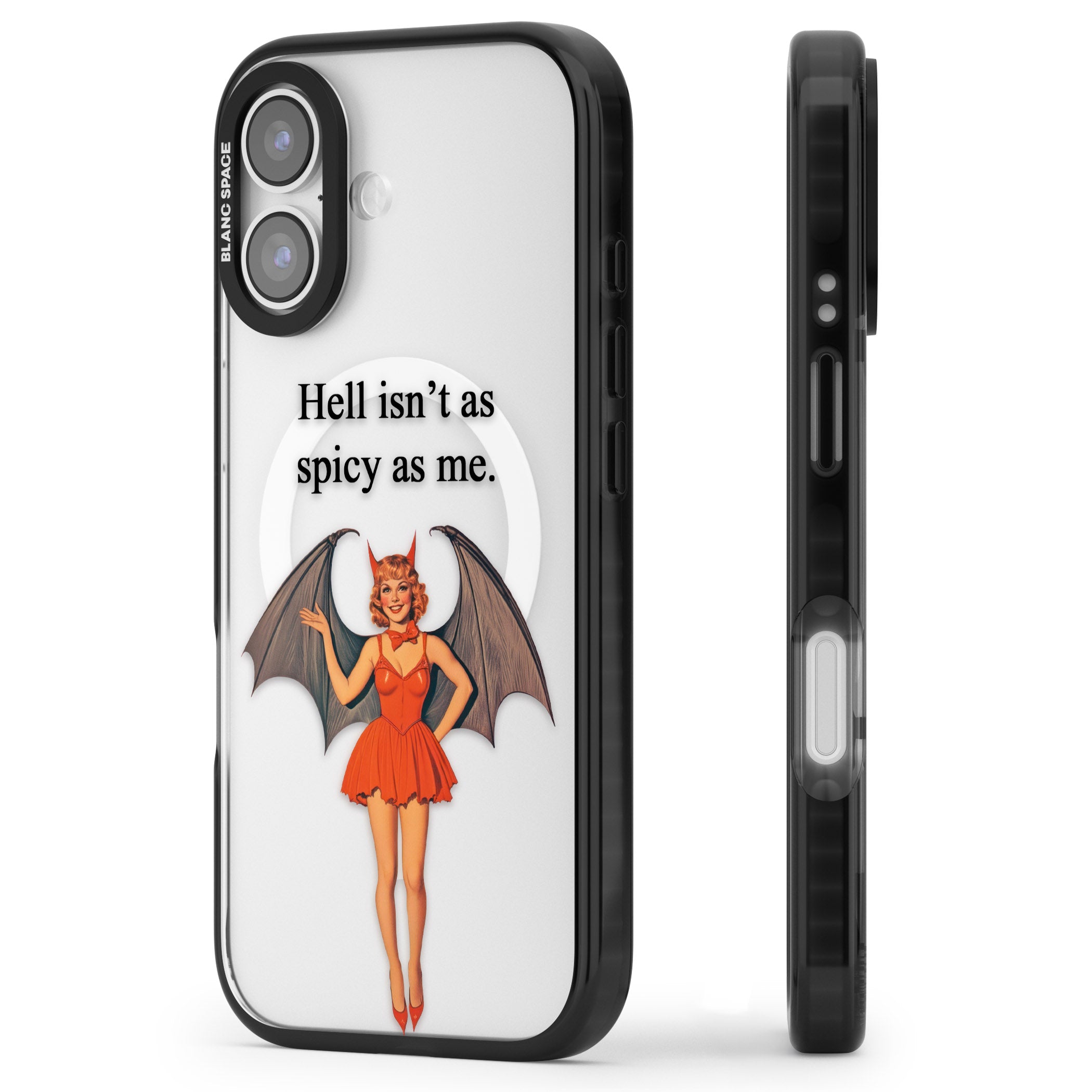 Hell Isnt As Spicy As Me iPhone 17 Impact Pro Black Phone Case Side Profile