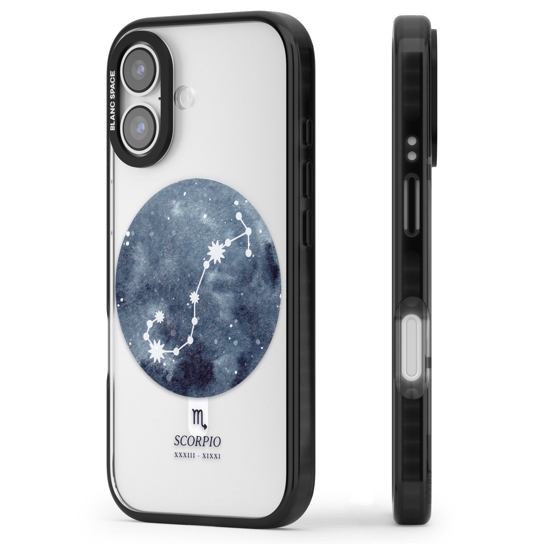 Scorpio Zodiac Blue iPhone 17 Impact Pro Black Phone Case Side Profile