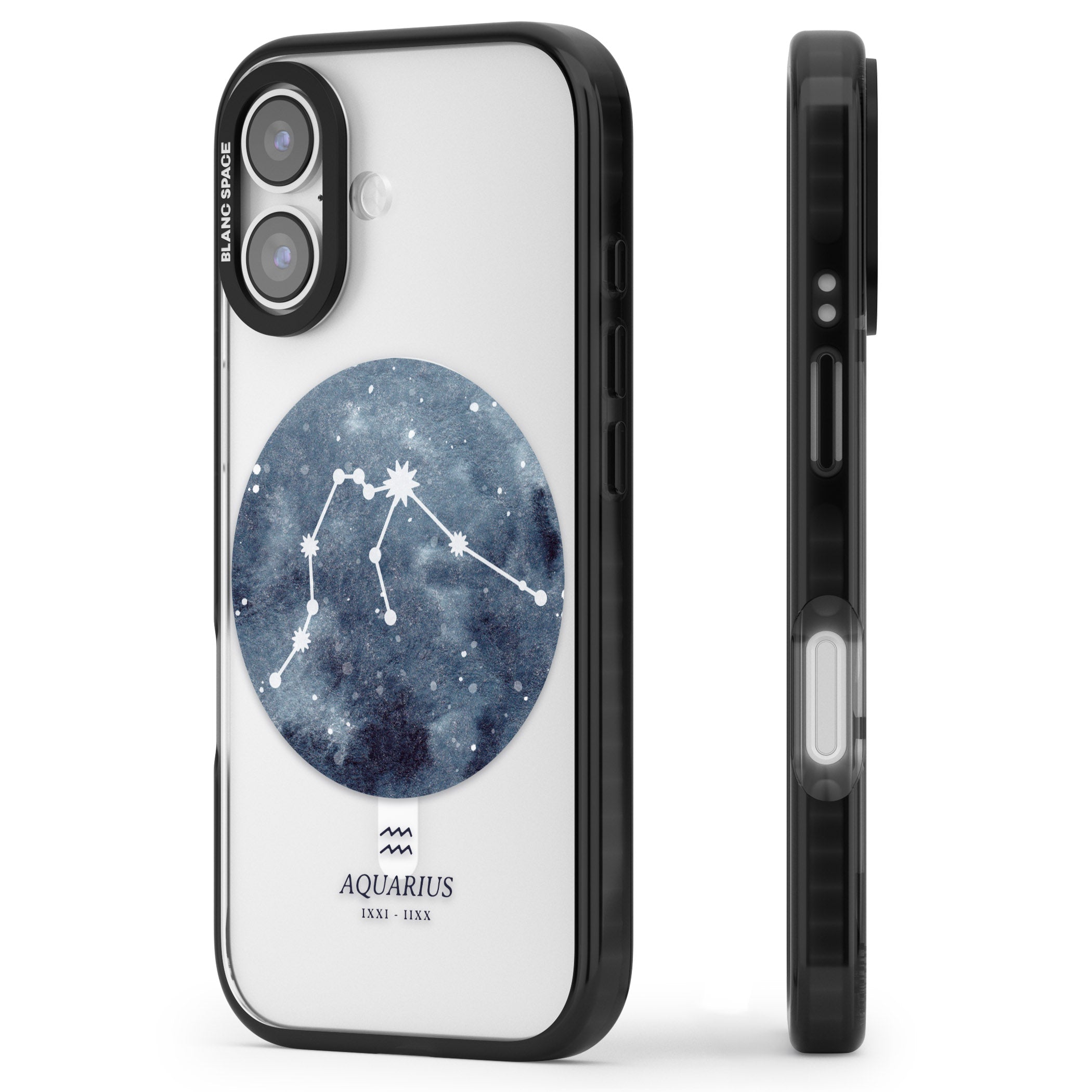 Aquarius Zodiac Blue iPhone 17 Impact Pro Black Phone Case Side Profile