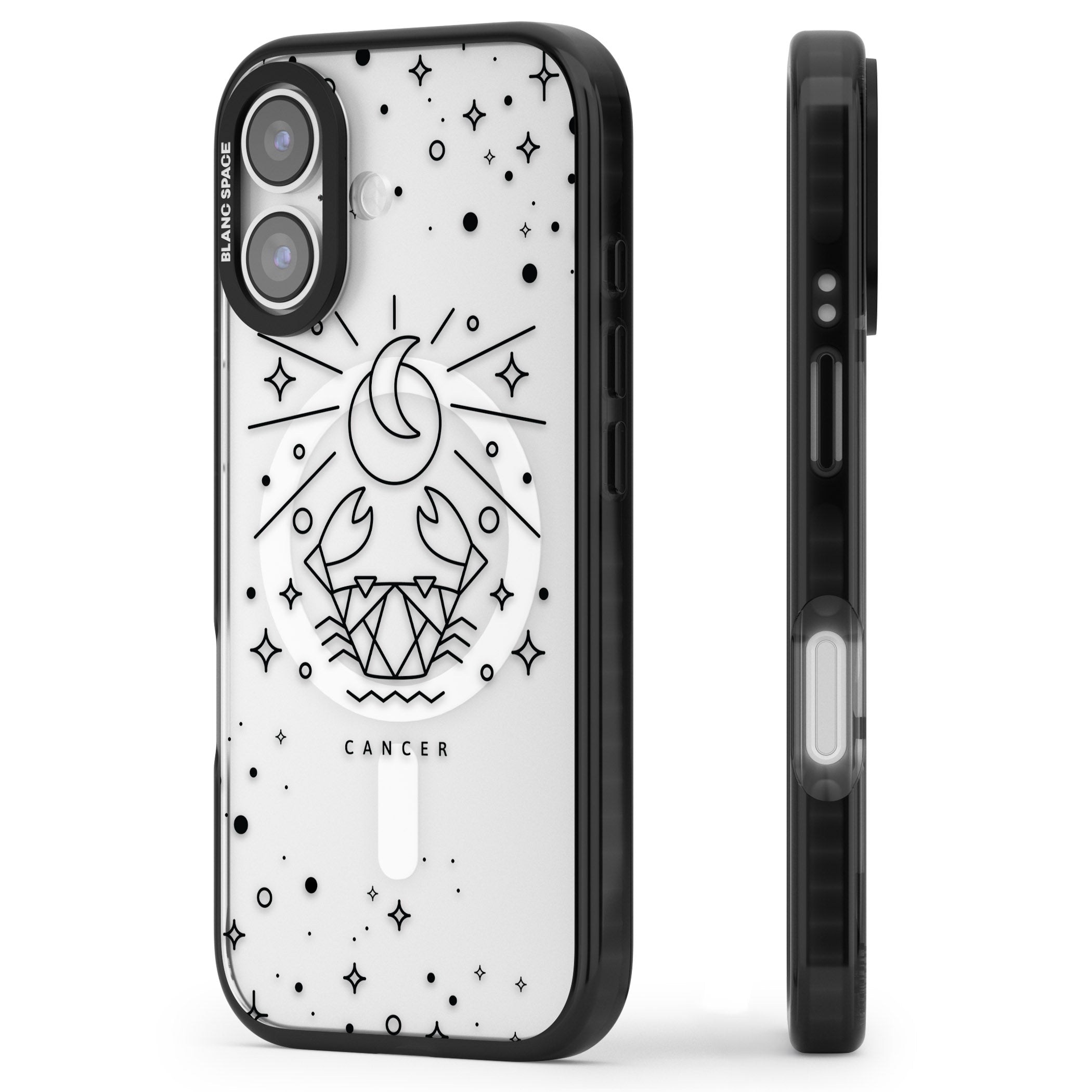 Zodiac Cancer Moon iPhone 17 Impact Pro Black Phone Case Side Profile