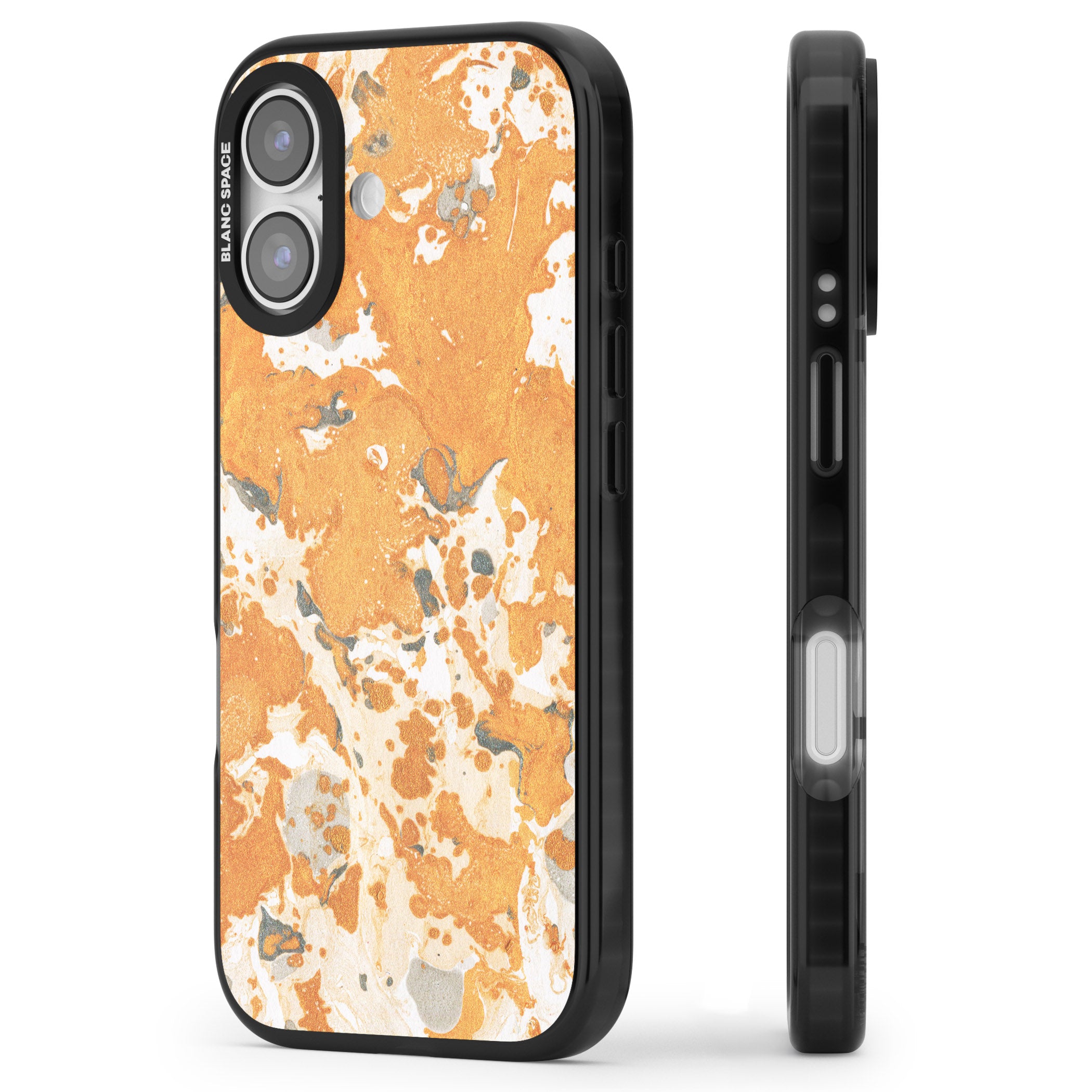 Orange Marbled iPhone 17 Impact Black Phone Case Side Profile