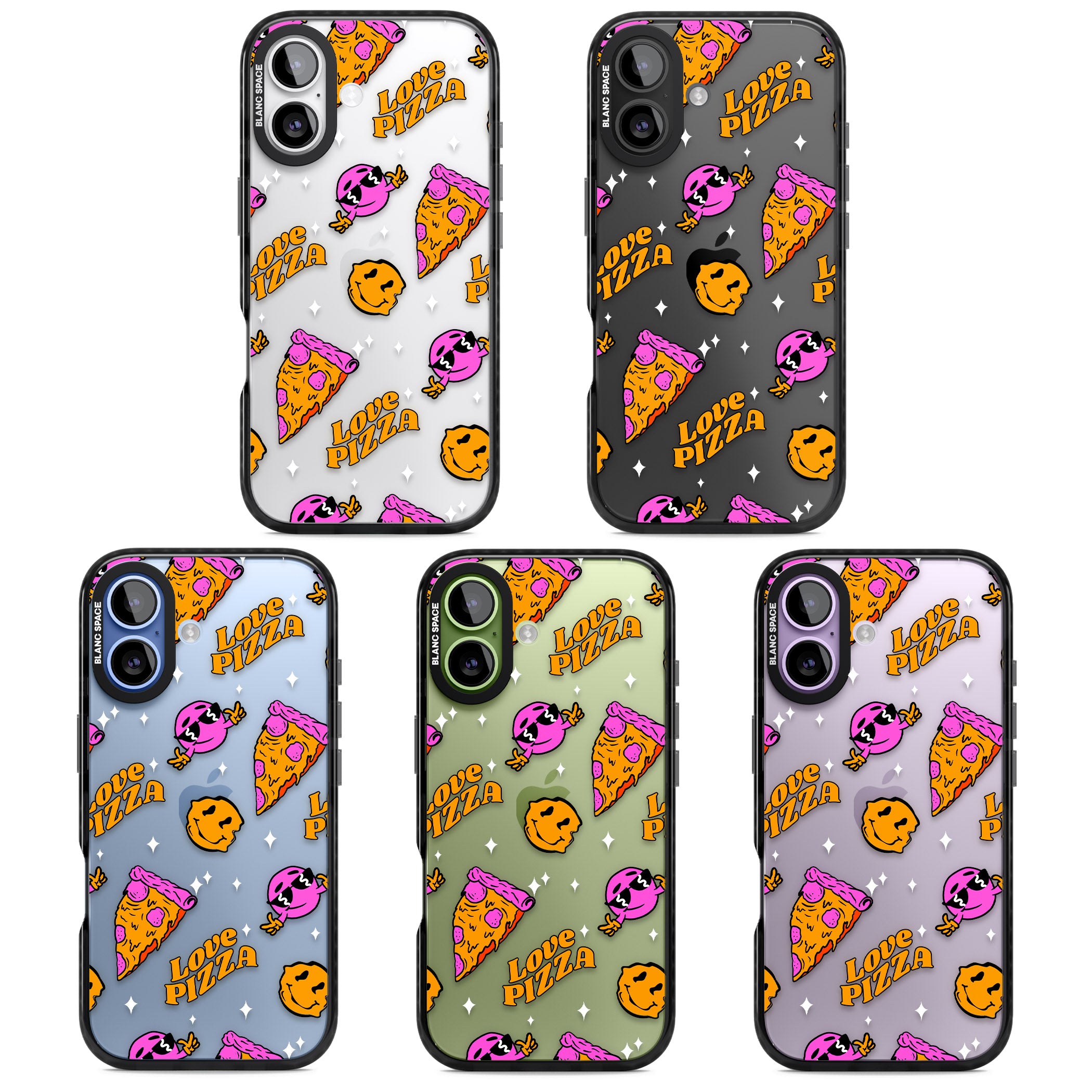 Psychedelic Love Pizza Pattern (Clear) iPhone 17 Impact Black Phone Case APT Impact Protection