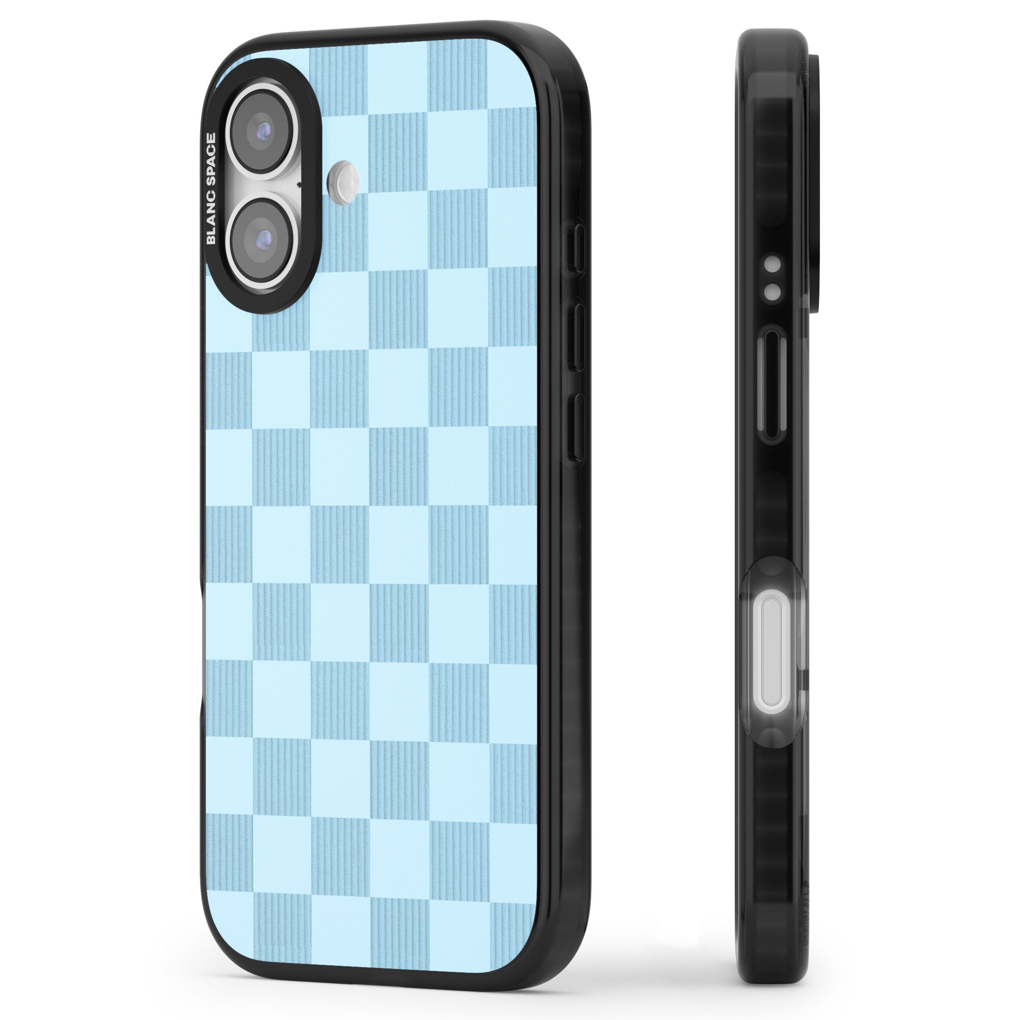 Skyblue Checkered iPhone 17 Impact Black Phone Case Side Profile