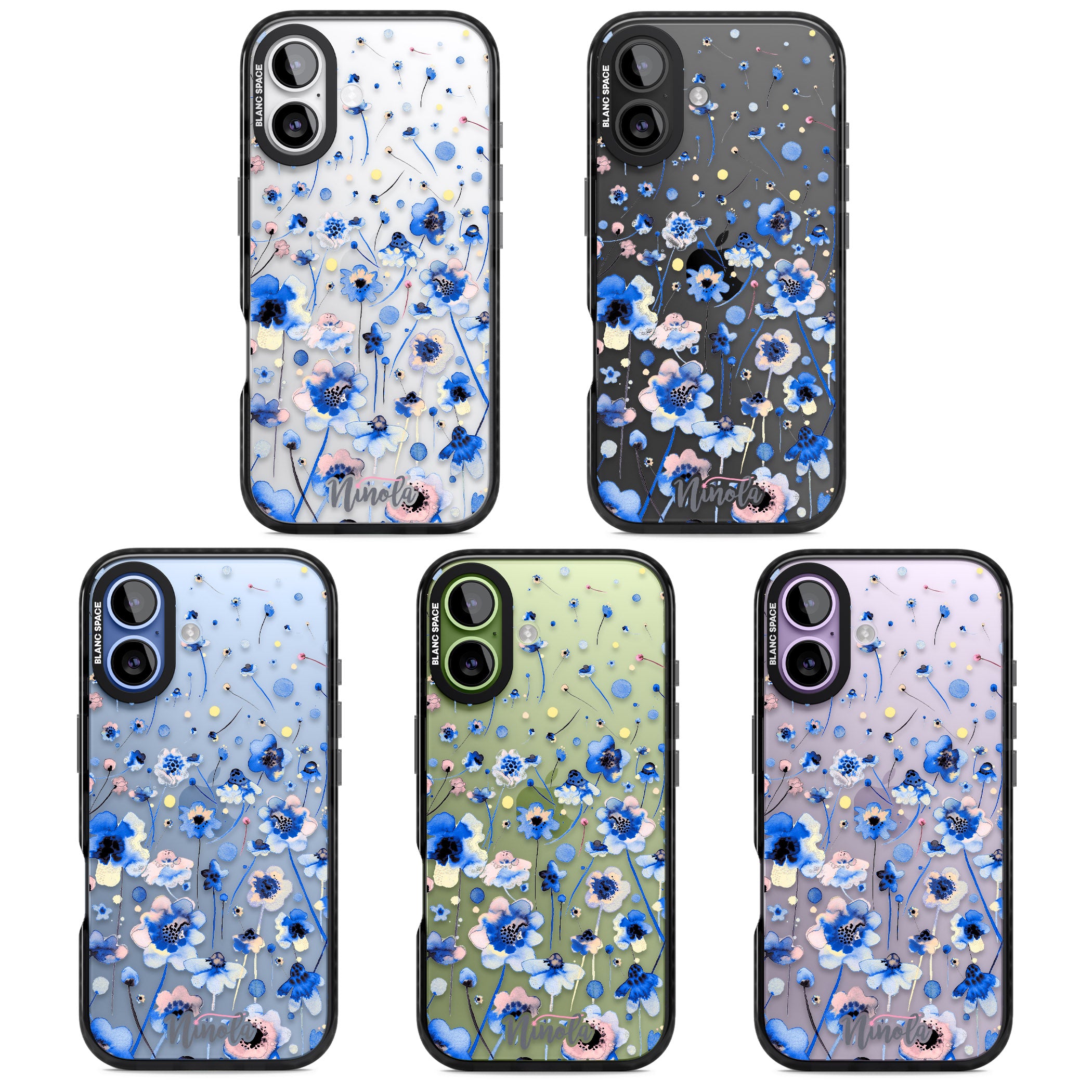 Ink Flowers Blue iPhone 17 Impact Black Phone Case APT Impact Protection