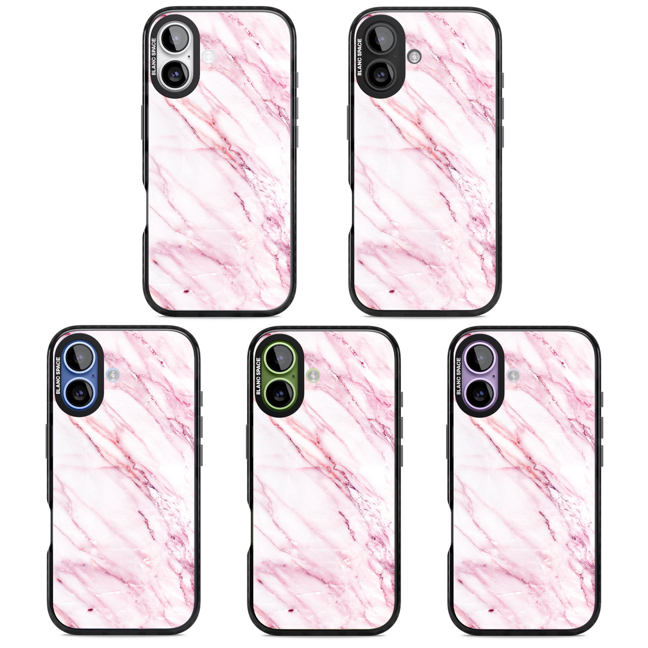 White Pink Onyx Marble iPhone 17 Impact Black Phone Case APT Impact Protection