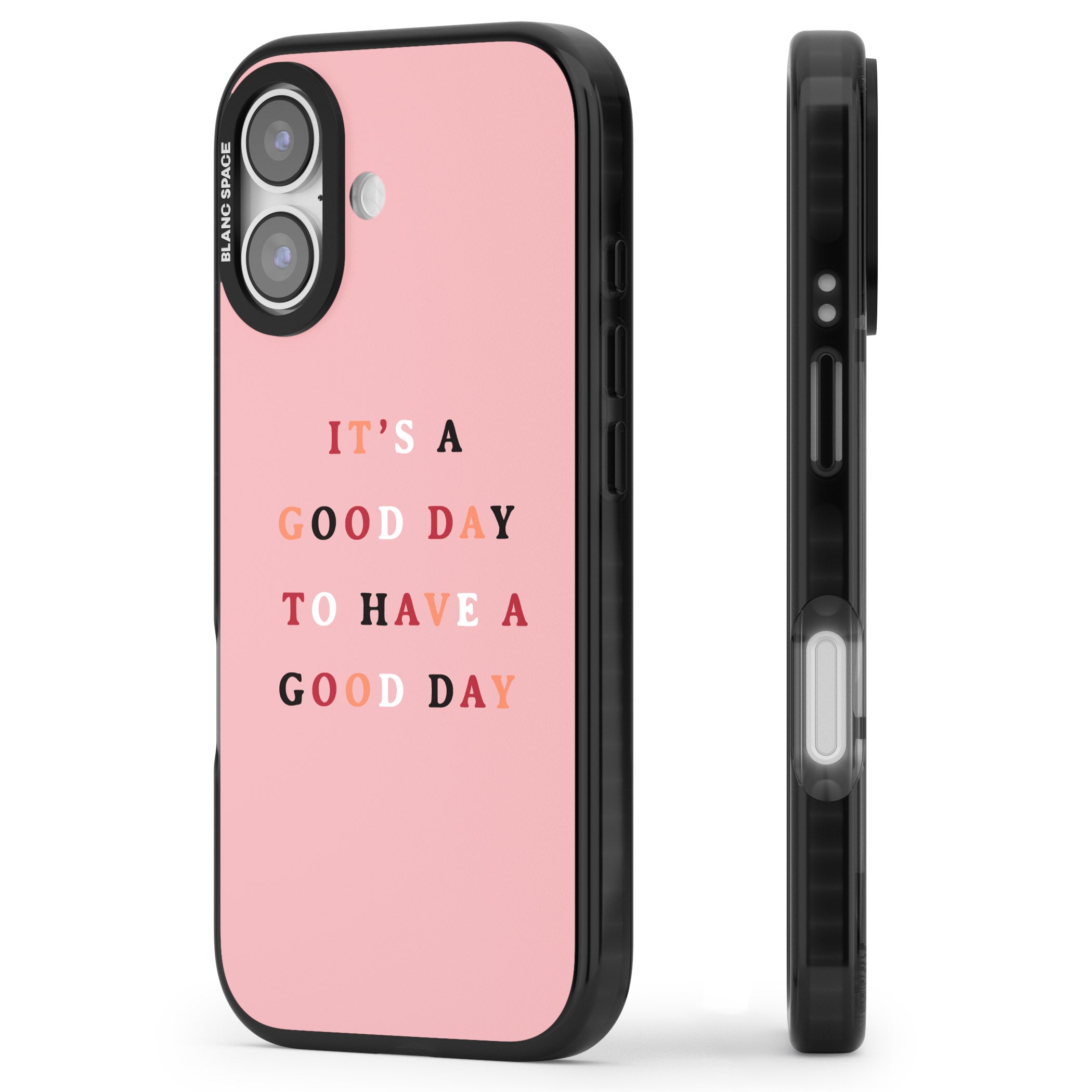 Good Day Pink Quote iPhone 17 Impact Black Phone Case Side Profile