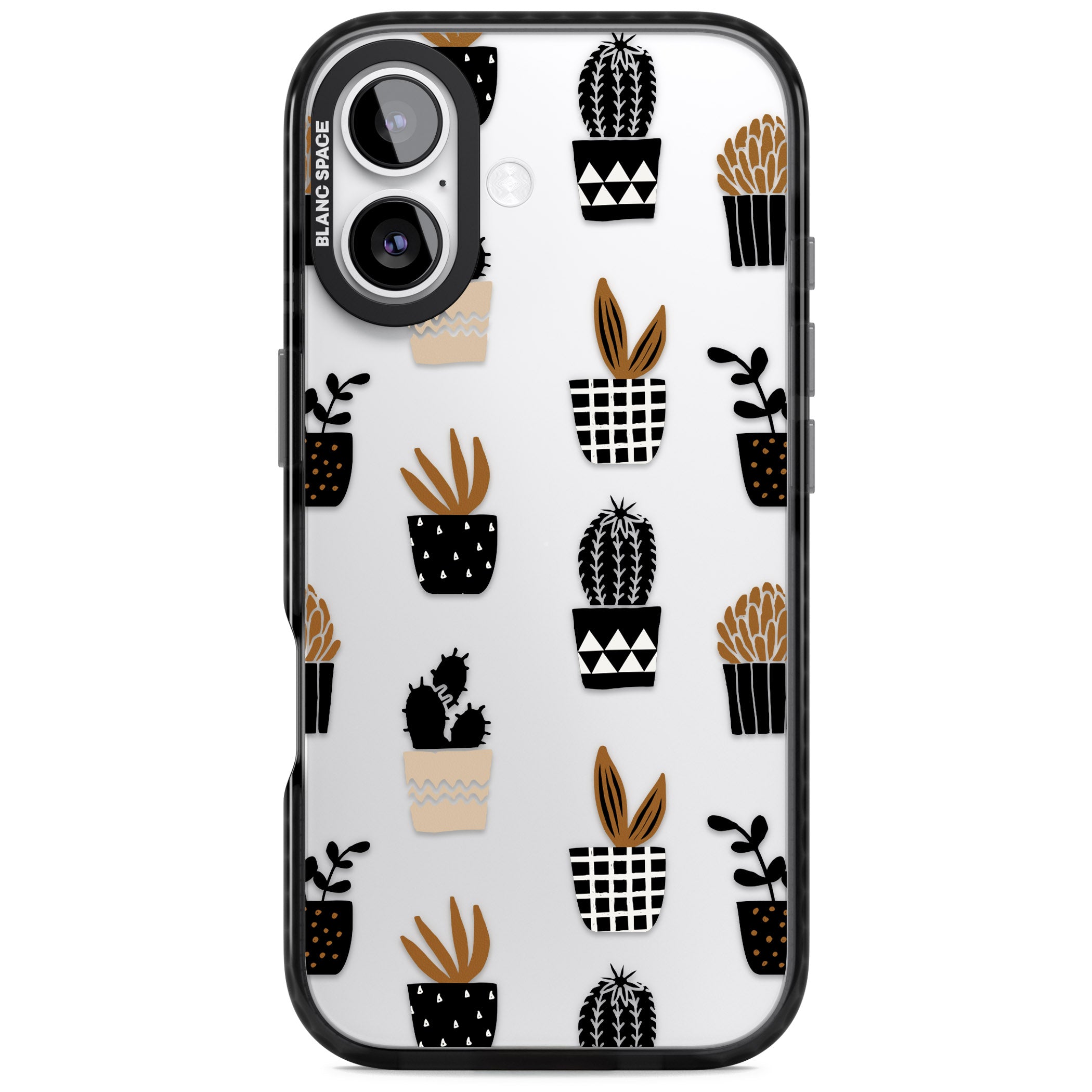 Large Mixed Plants Pattern Clear iPhone 17 Impact Black Phone Case