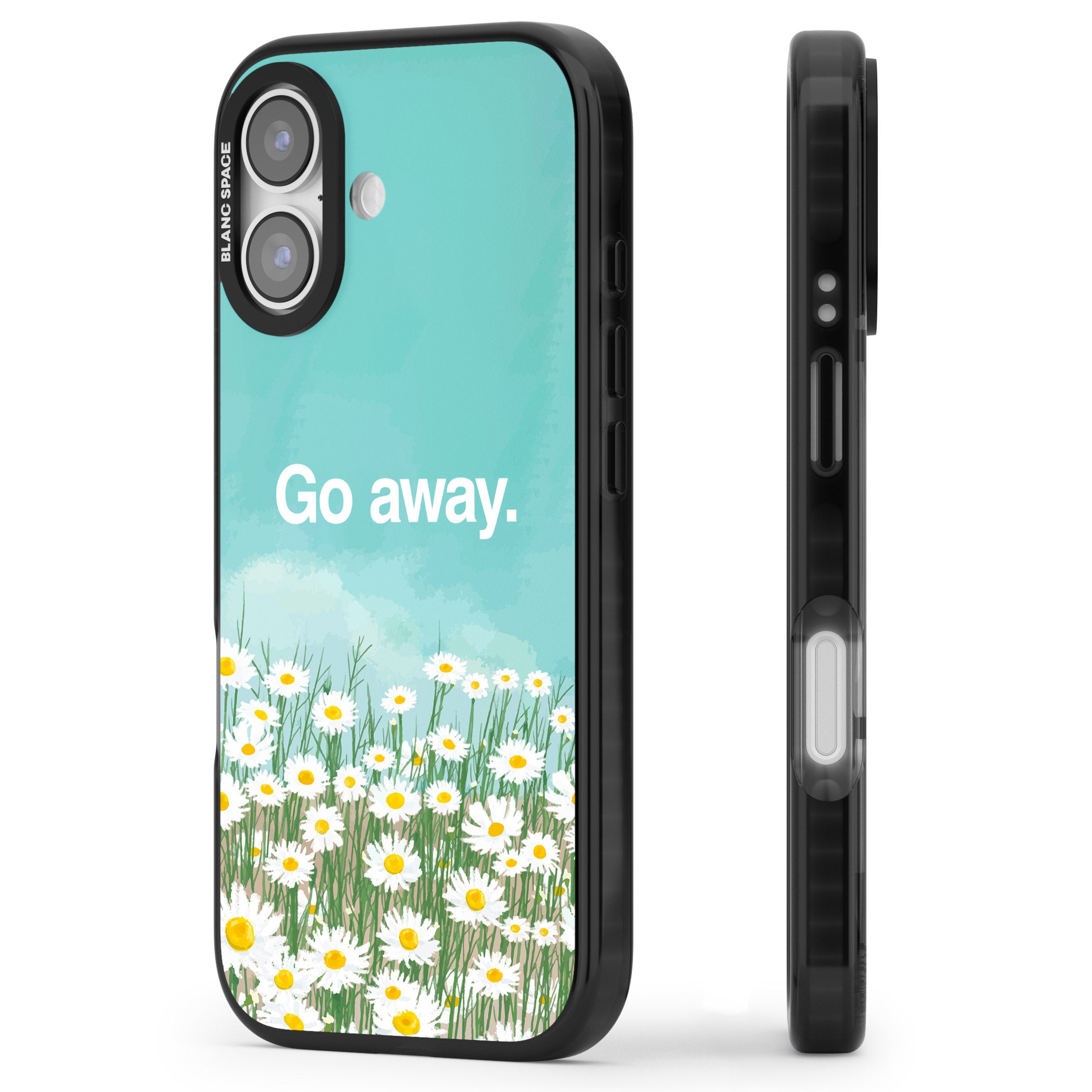 Go Away iPhone 17 Impact Black Phone Case Side Profile