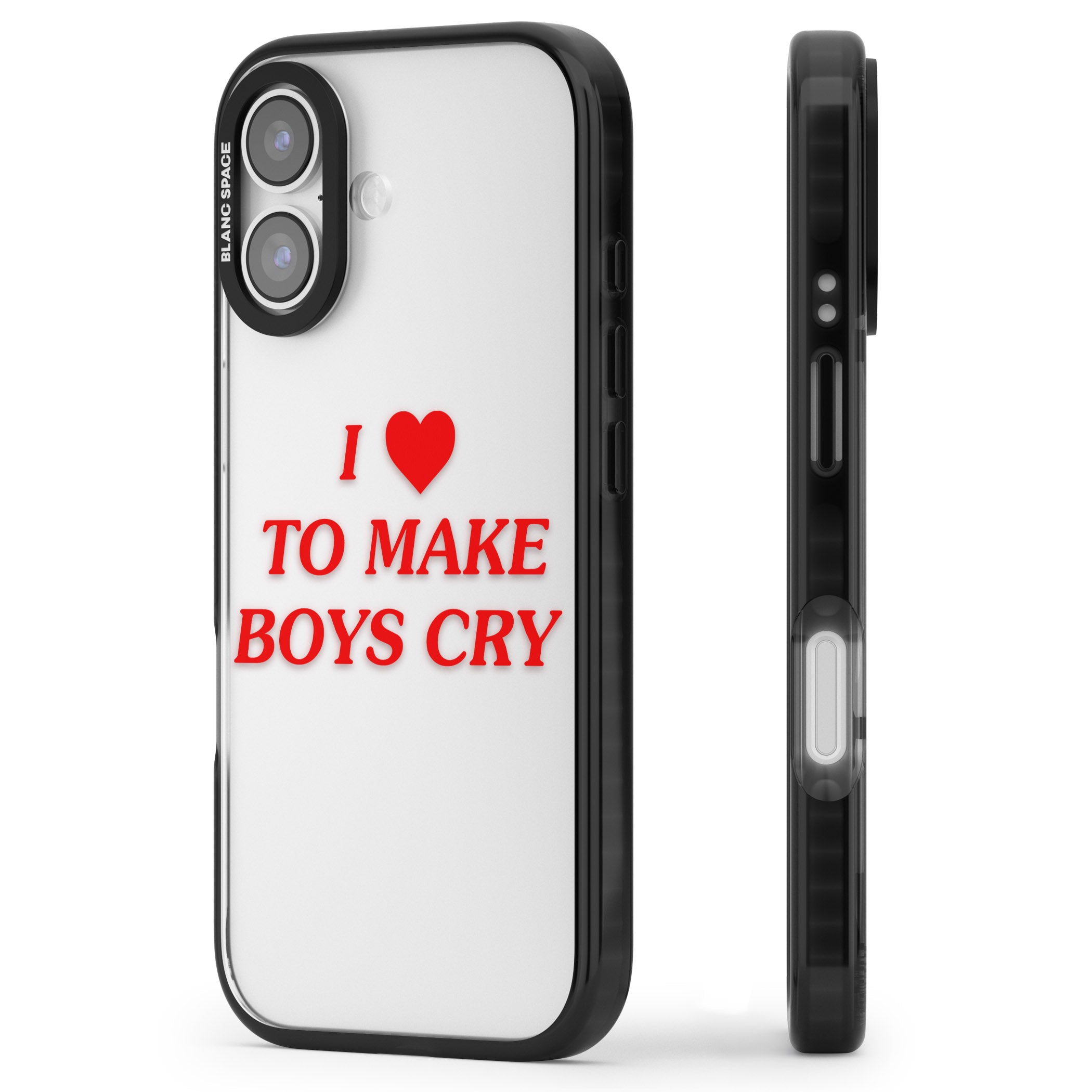 I Love To Make Boys Cry iPhone 17 Impact Black Phone Case Side Profile