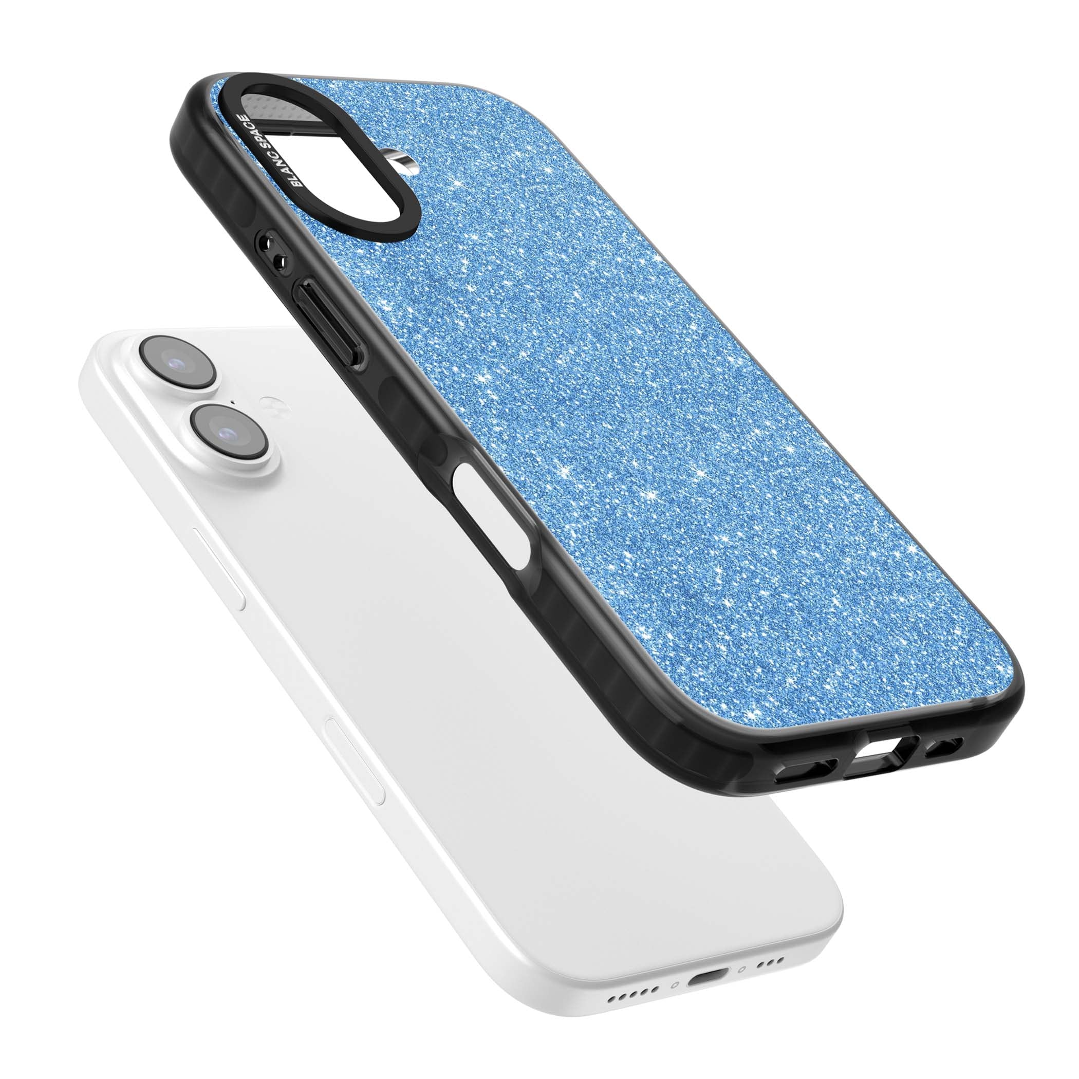 Blue Glitter blue glitter iPhone case featuring dense sparkling cerulean glitter with a glamorous shimmering finish | Clear Impact case for iPhone 17