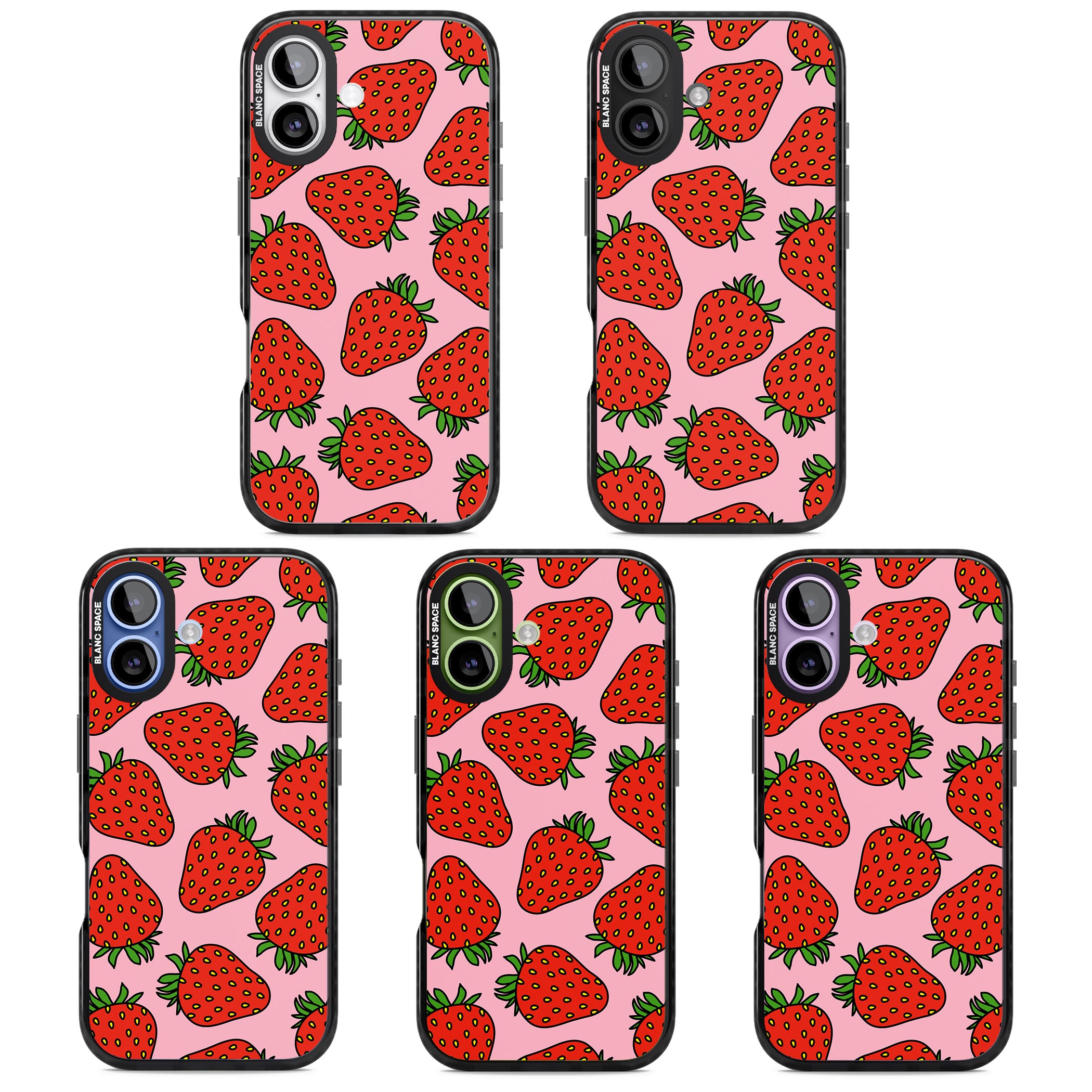 Strawberry Pattern (Pink) iPhone 17 Impact Black Phone Case APT Impact Protection