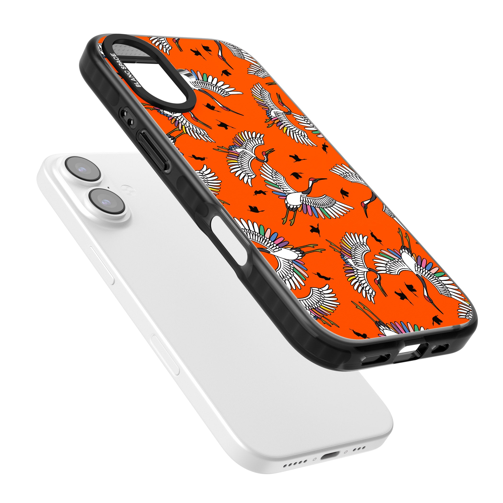 Colourful Crane Pattern (Orange) iPhone 17 Impact Black Phone Case Colours