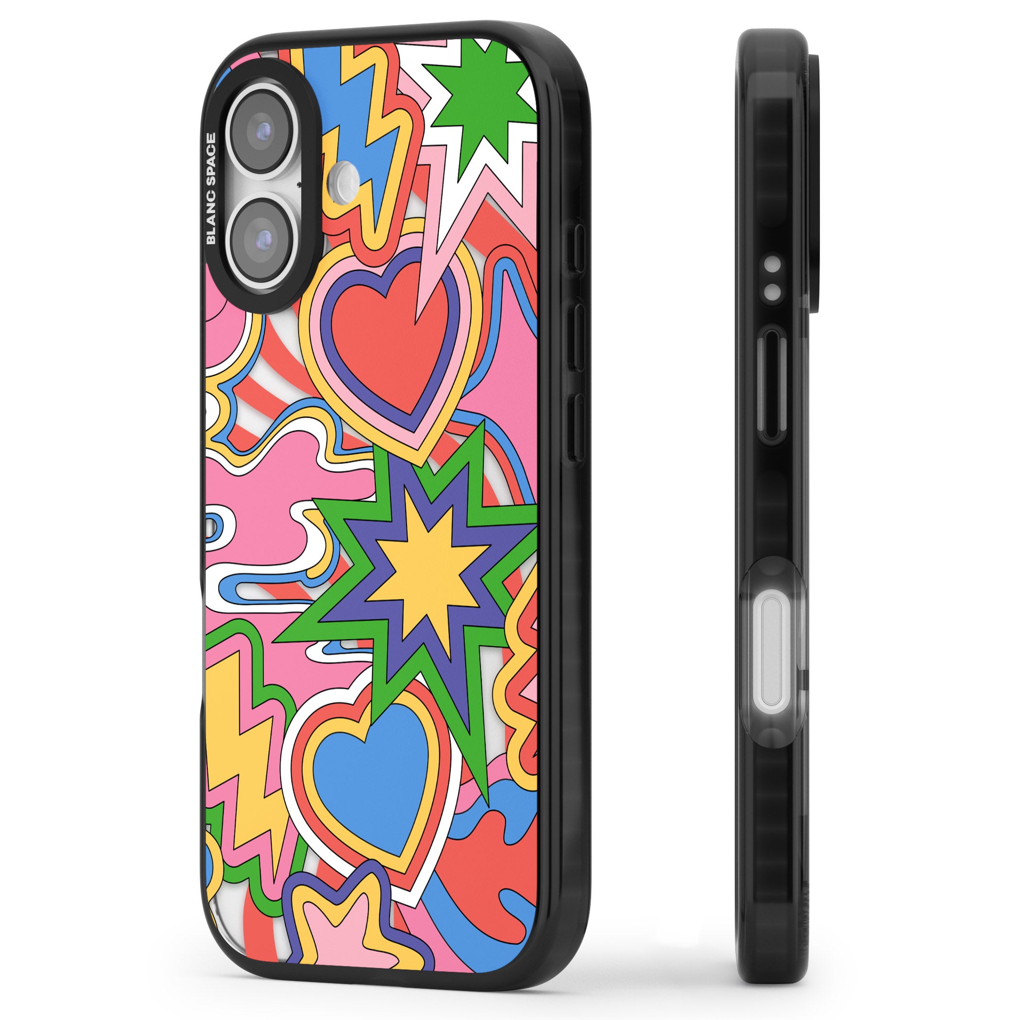 Psychedelic Pop Art Explosion iPhone 17 Impact Black Phone Case Side Profile